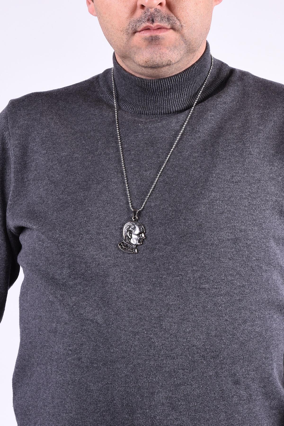 KolyeJKMA20029 JANTİ GÜMÜŞ RENK ATATÜRK SİLÜETİ FİGÜRLÜJanti