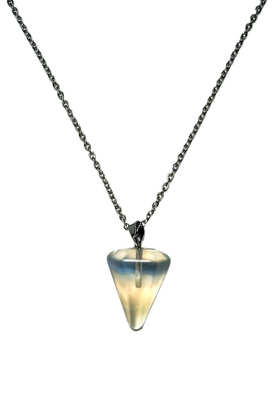 Taşlı Çelik KolyeJKMA21012 ÇELİK ZİNCİRLİ TERMAL KUVARS DOĞAL TAŞ PANDÜL KOLYEJanti