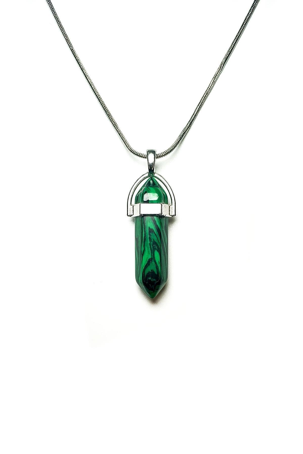 Taşlı Çelik KolyeJKMA21017 ÇELİK ZİNCİRLİ MALAKİT-MALAHİT DOĞALTAŞ ÇİVİ KOLYEJanti