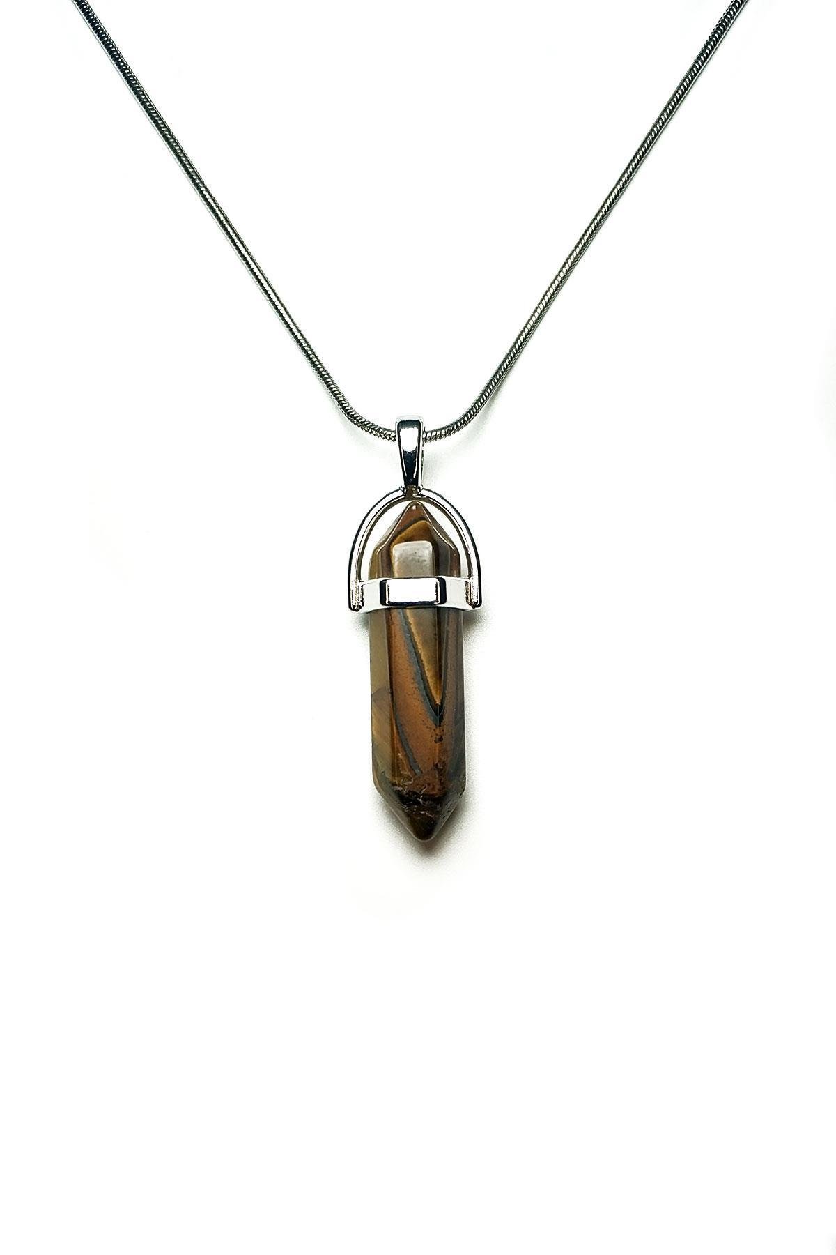 Taşlı Çelik KolyeJKMA21023 ÇELİK ZİNCİRLİ KAPLANGÖZÜ DOĞALTAŞ ÇİVİ KOLYEJanti