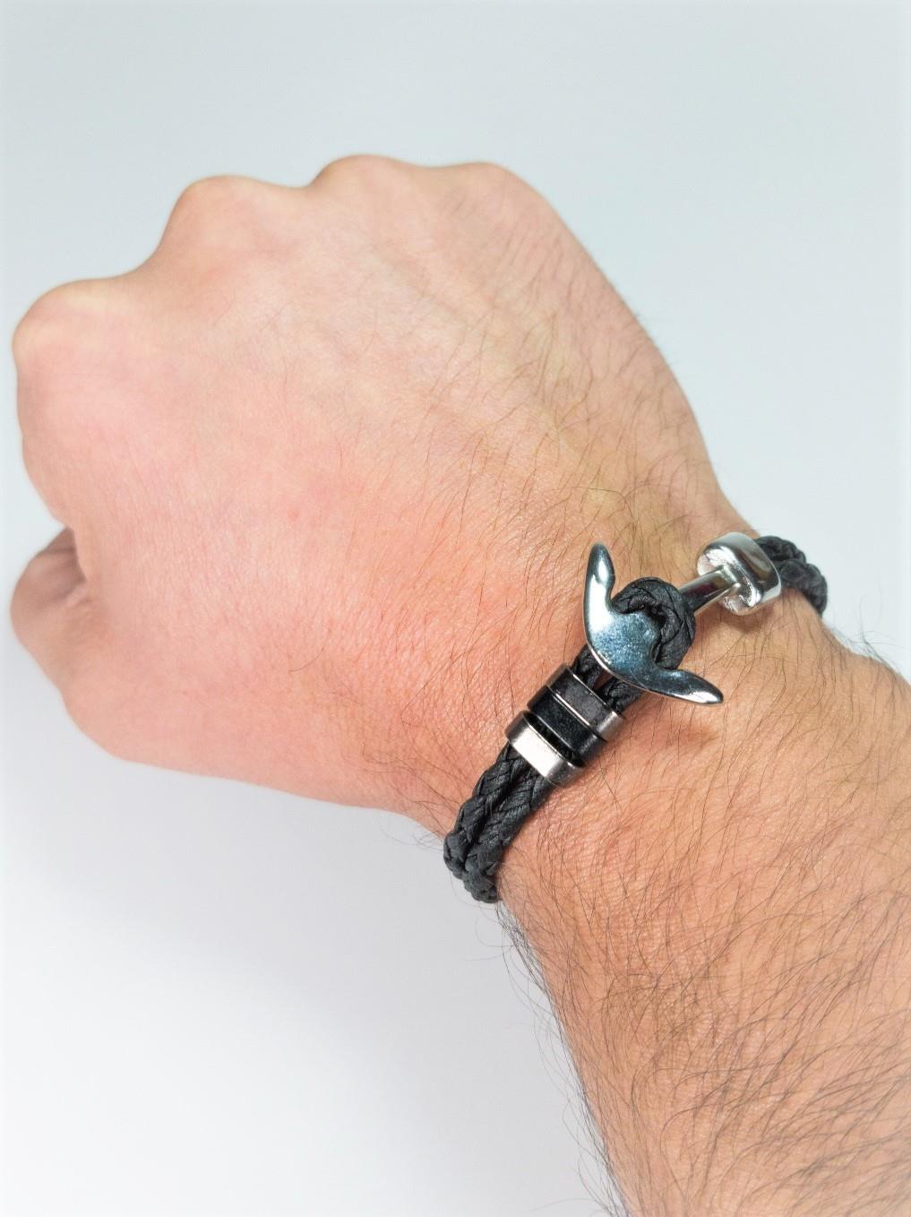 BileklikJTAW23DEB1087 JANTİ SAÇ ÖRGÜ DERİ BİLEKLİK ÇAPA FİGÜRLÜJanti