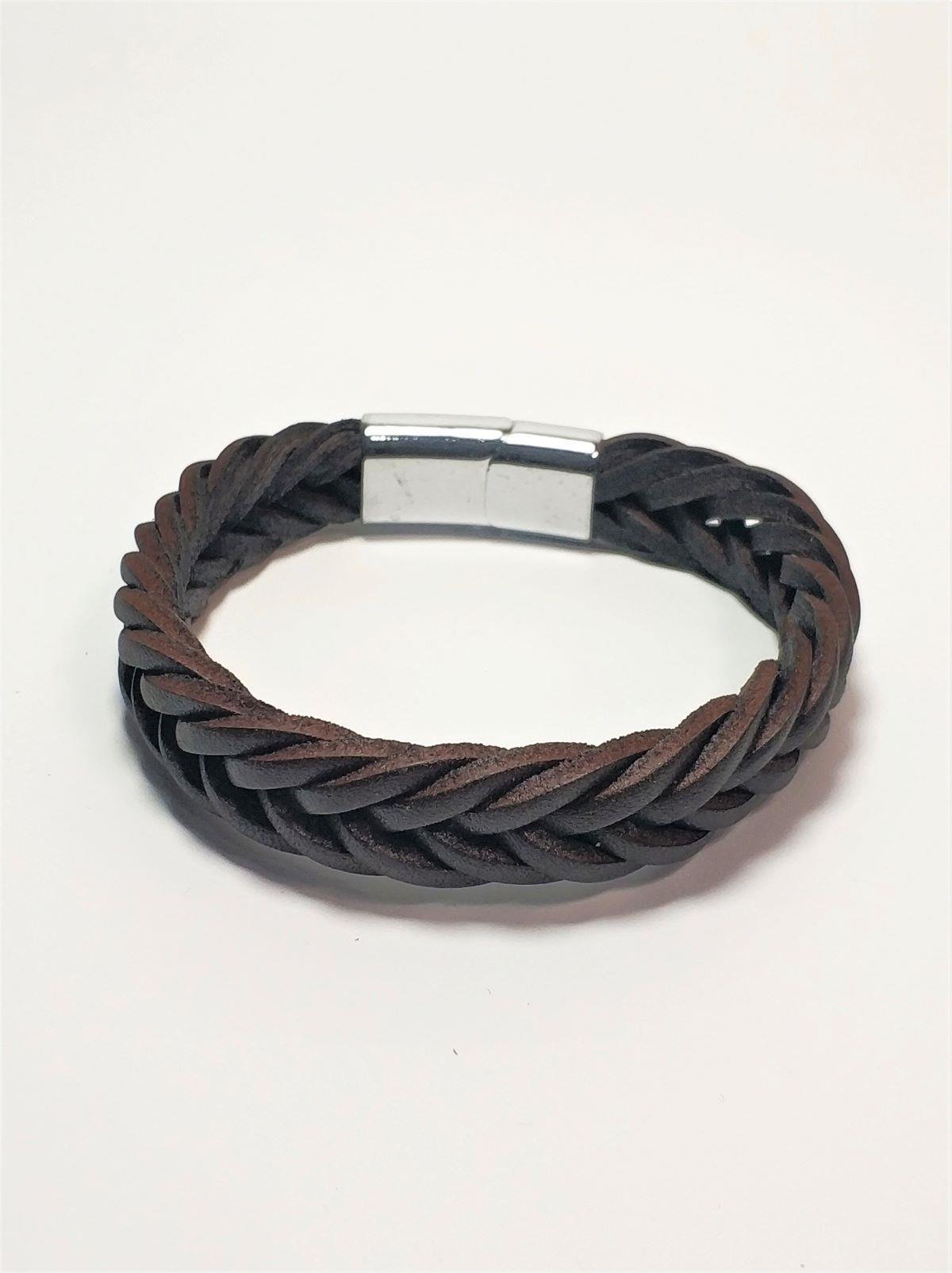 BileklikJTAW23DEB1127 HAKİKİ DERİ SAÇ ÖRGÜ MODEL BİLEKLİK ÇELİK KROM KAPLAMA MIKNATIS KAPAMAJanti