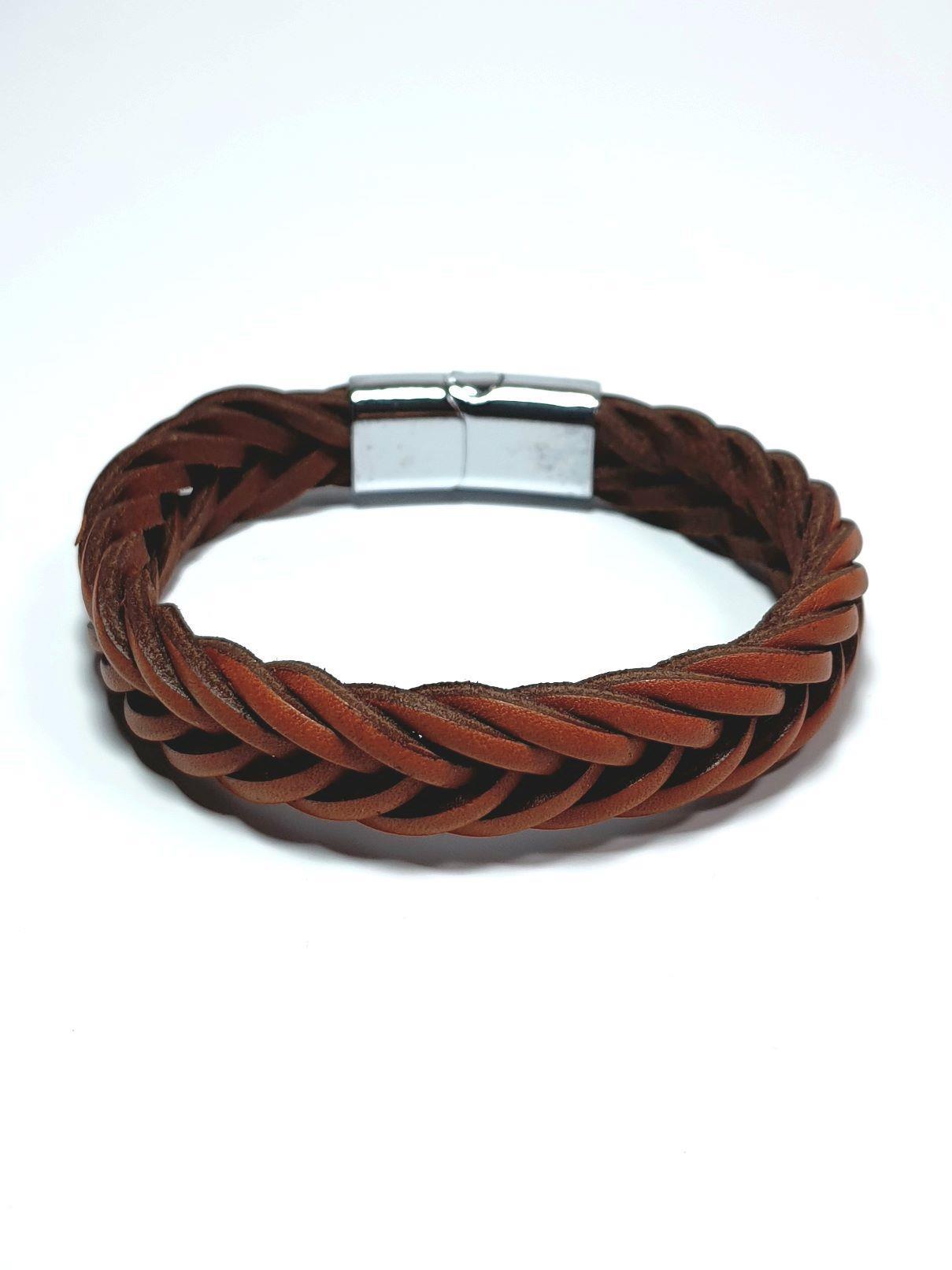 BileklikJTAW23DEB1127 HAKİKİ DERİ SAÇ ÖRGÜ MODEL BİLEKLİK ÇELİK KROM KAPLAMA MIKNATIS KAPAMAJanti