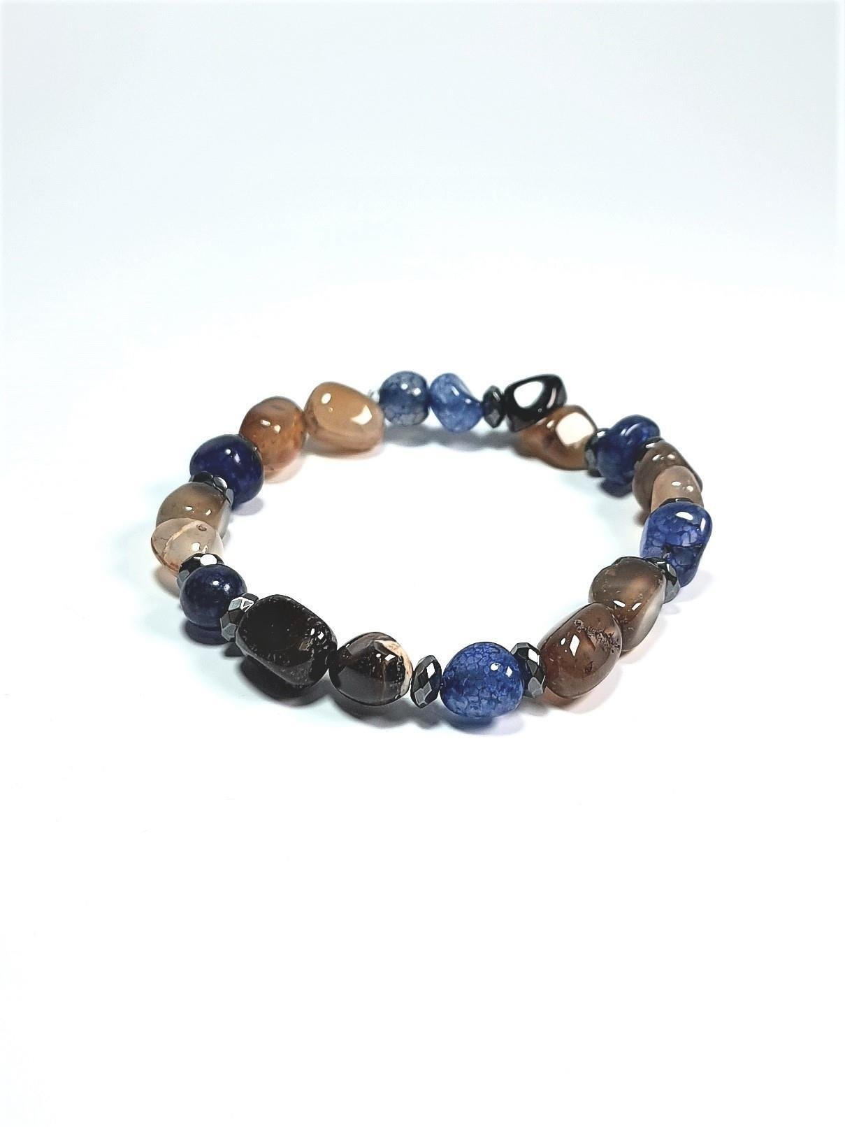 BileklikJTAW23DOB1126 OKYANUSUN TOPRAK İLE BULUŞMASI AKİK ve HEMATİT DOĞALTAŞ BİLEKLİKJanti