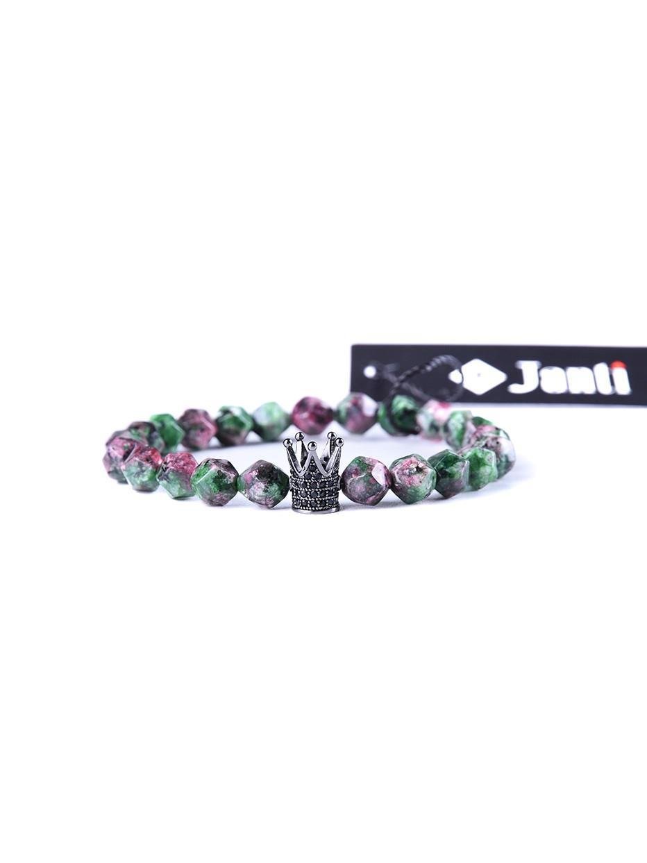 BileklikJTAW23DOB1182 KRİSTAL KESİM YEŞİM DOĞALTAŞ ZİRCON KRAL TACI ÇELİK BİLEKLİK Janti