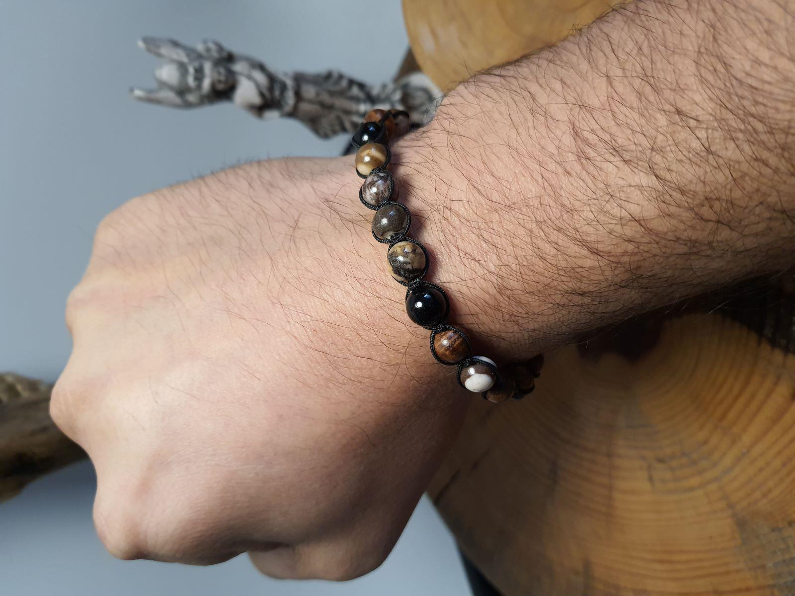 BileklikJTAW24DOB1359 JANTİ ERKEK BİLEKLİK ORİJİNAL JASPER ve TİBET AKİK DOĞALTAŞ 8 MM ASANSÖR KAPAMA ÖRME KUTULU GARANTİLİJanti