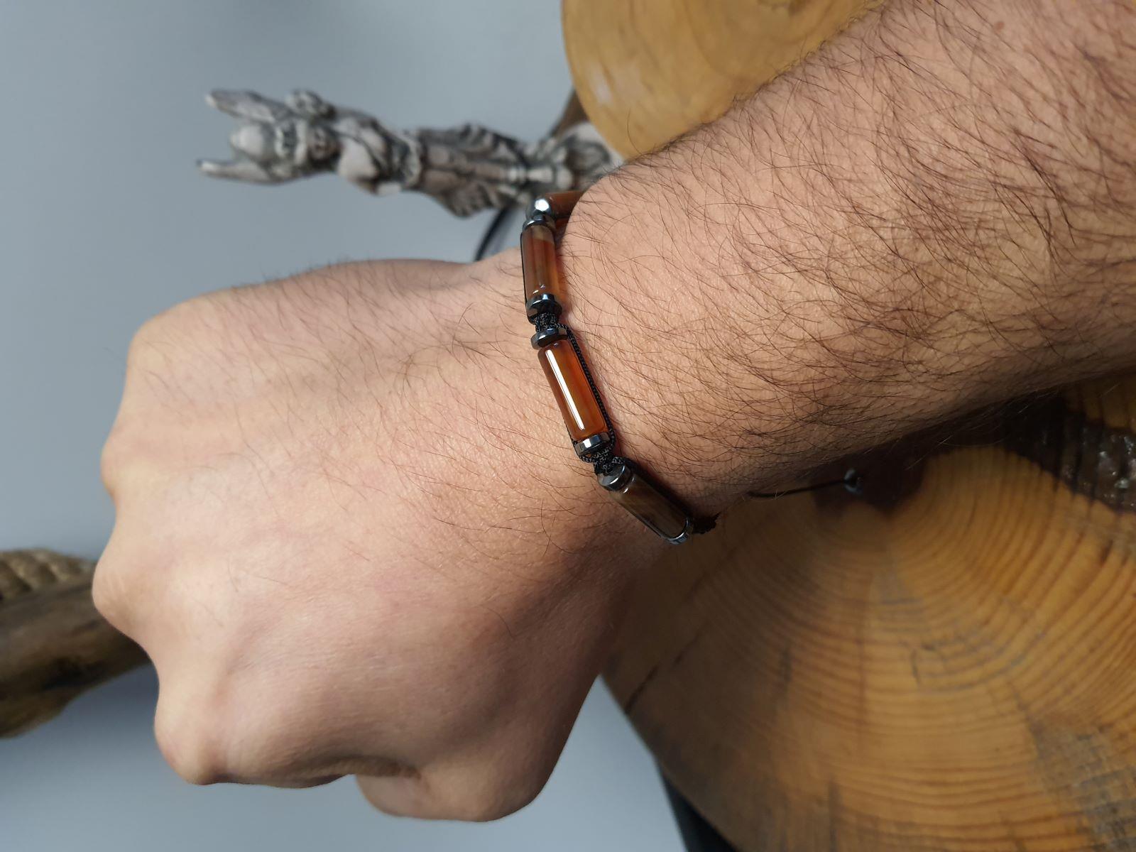 BileklikJTAW24DOB1360 JANTİ ERKEK BİLEKLİK ORİJİNAL BORU AKİK ve HEMATİT DOĞALTAŞ 6 MM ASANSÖR KAPAMA ÖRME KUTULU GARANTİLİJanti