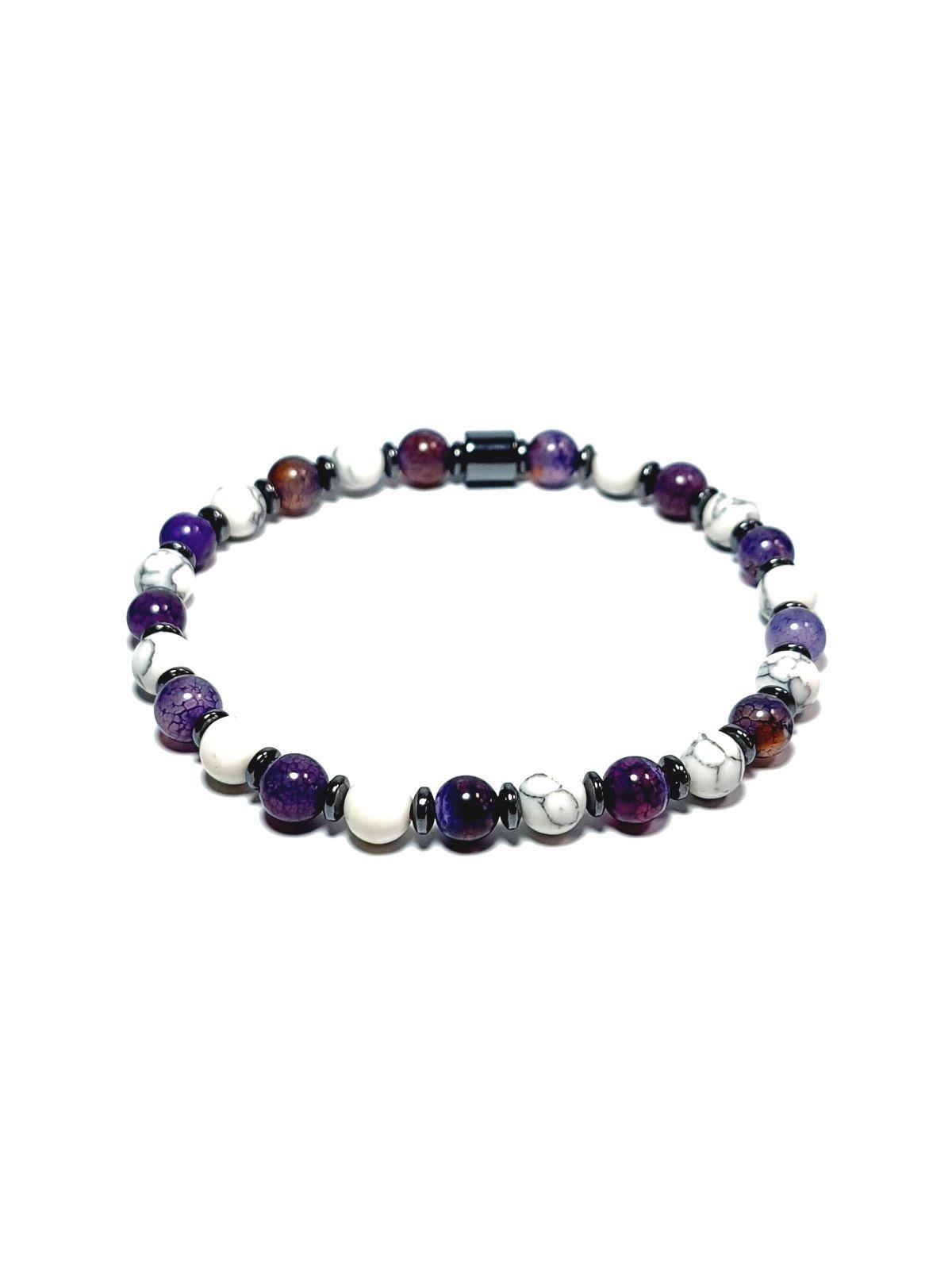 Doğaltaş BileklikJTAW24DOB1416 JANTİ ERKEK BİLEKLİK AKİK CEYT HEMATİT DOĞALTAŞ MOR BEYAZ TASARIM GARANTİLİJanti