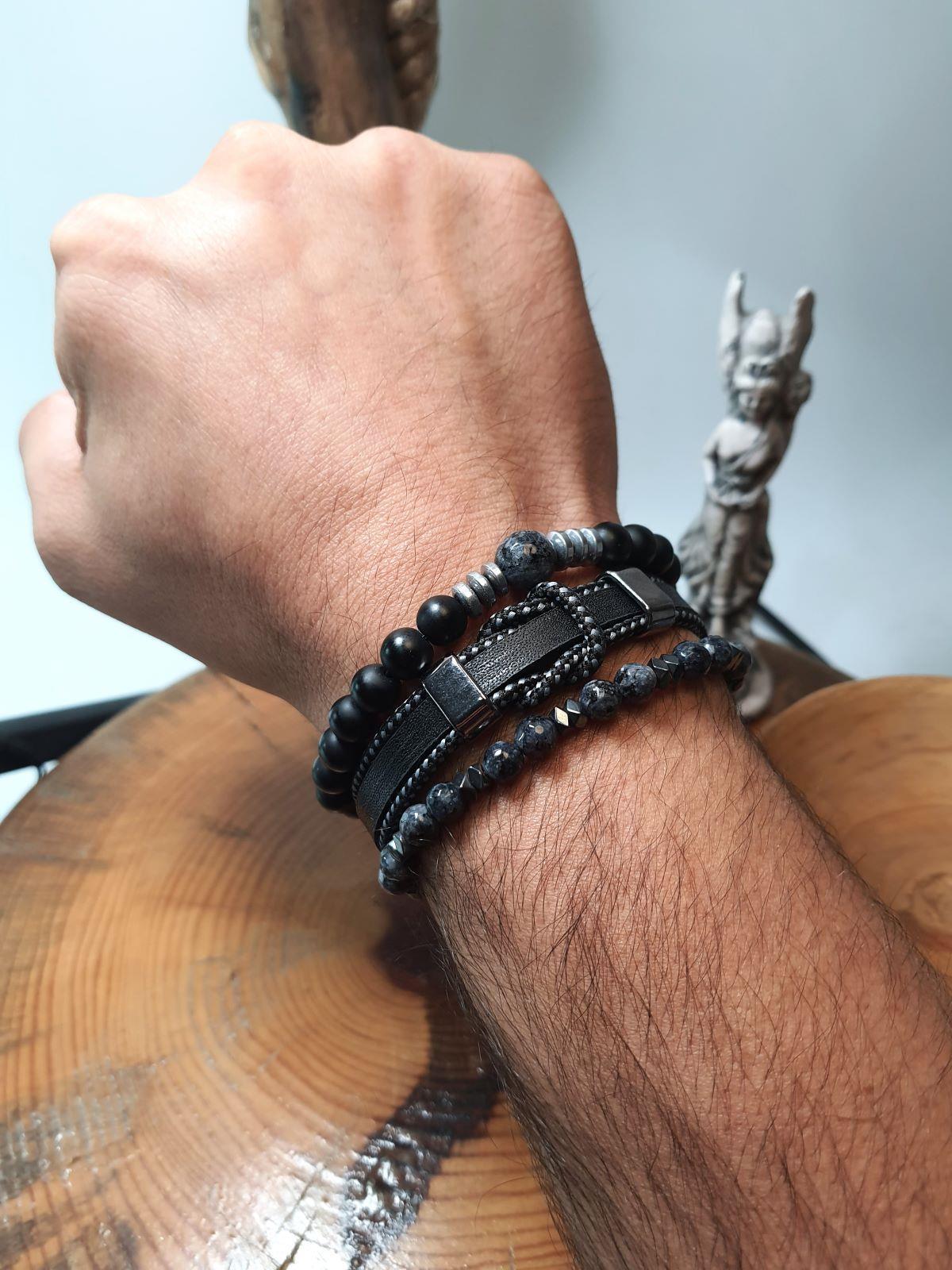 BileklikJTAW24KBK1335 JANTİ KOMBİN BİLEKLİK DERİ MIKNATIS KAPAMA CEYT ONYX ve HEMATİT DOĞALTAŞJanti