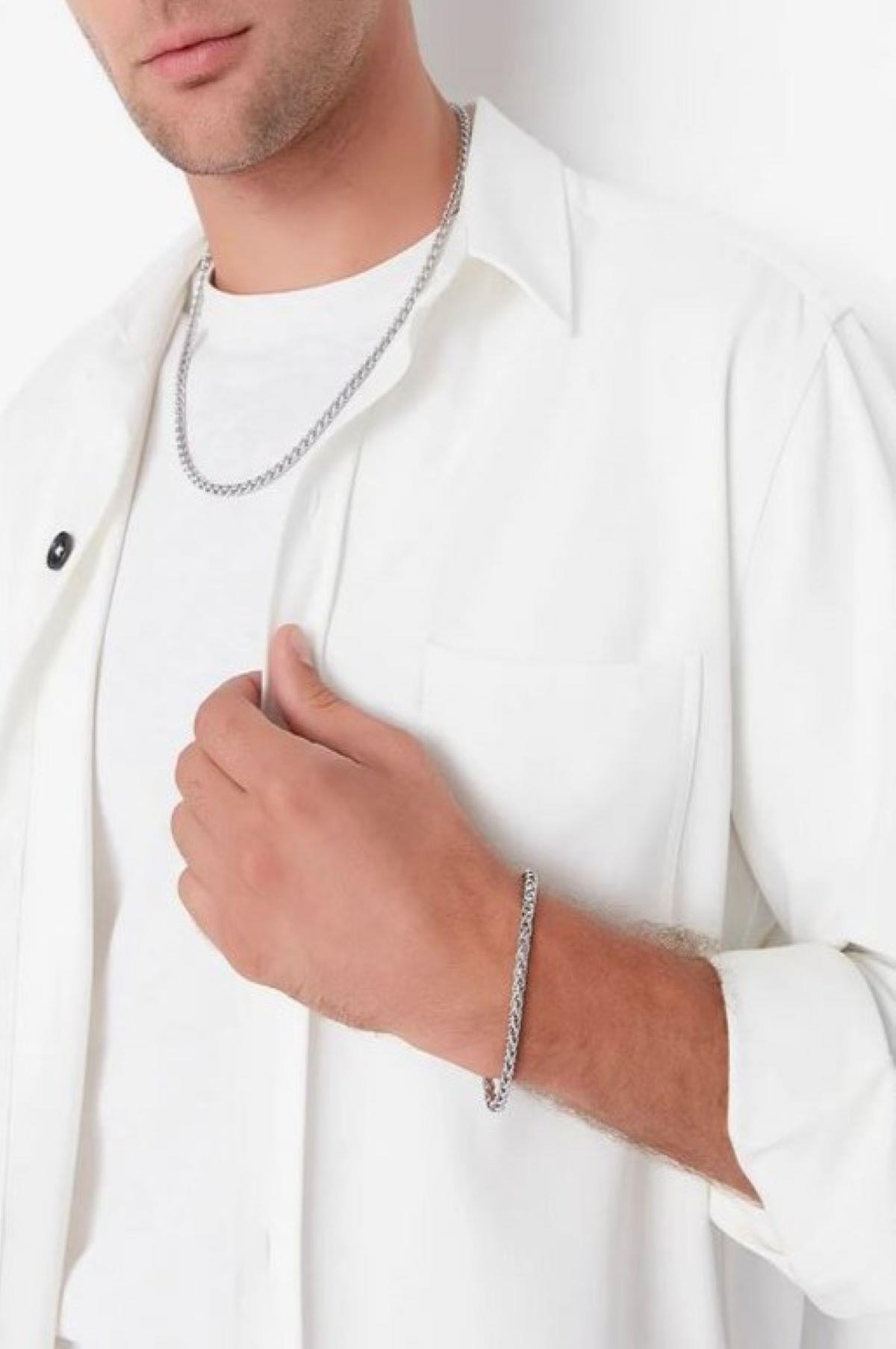 Çelik KolyeJTAW24KBK1385 JANTİ ERKEK KOMBİN ÇELİK KOLYE BİLEKLİK PASLANMAZ 316L SAÇ ÖRGÜ DESEN TASARIM GARANTİLİJanti