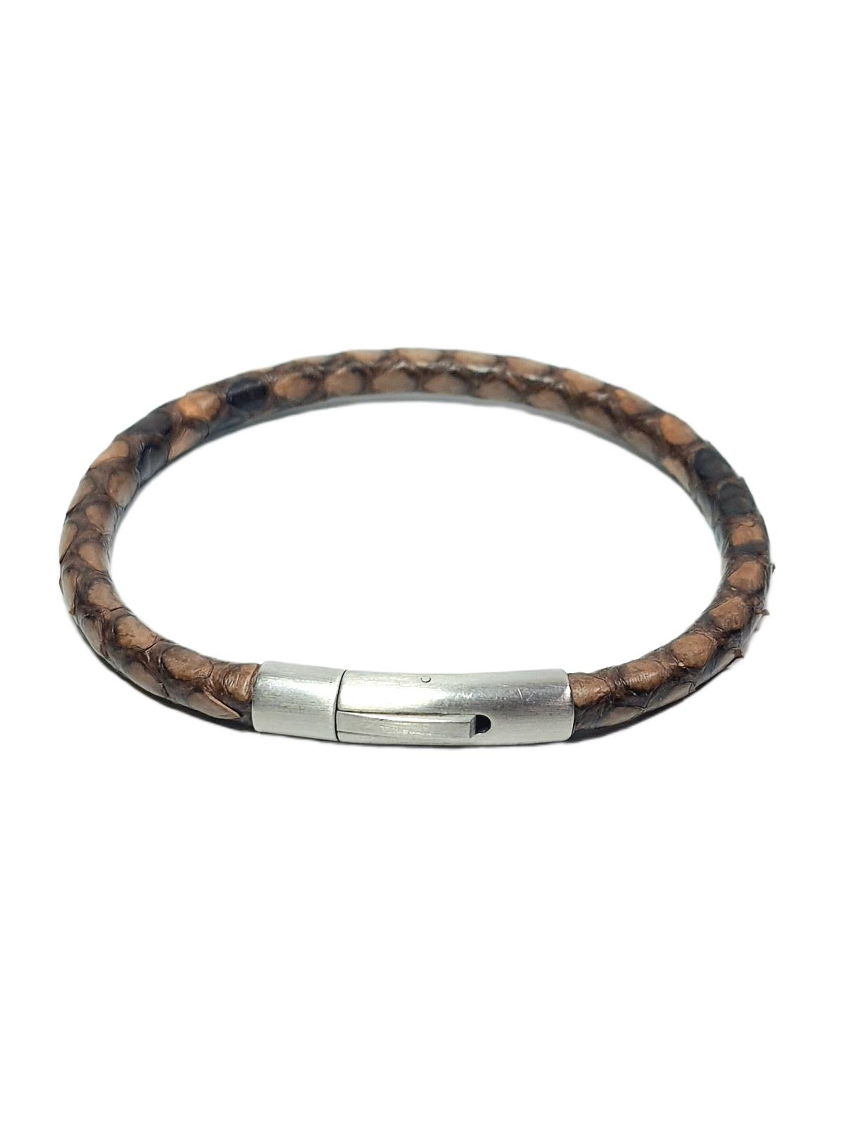 Deri BileklikJTAW25BLK1579 HAKİKİ YILAN DERİSİ BEJ RENK PASLANMAZ ÇELİK KAPAMA GARANTİLİ HEDİYE KUTULU JANTİ DERİ BİLEKLİKJanti