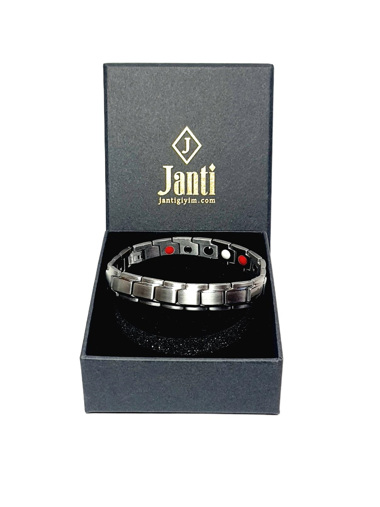 Çelik BileklikJTAW25BLK1581 NEGATİF İYON MANYETİK PASLANMAZ ÇELİK GRİ GARANTİLİ HEDİYE KUTULU JANTİ ÇELİK BİLEKLİKJanti