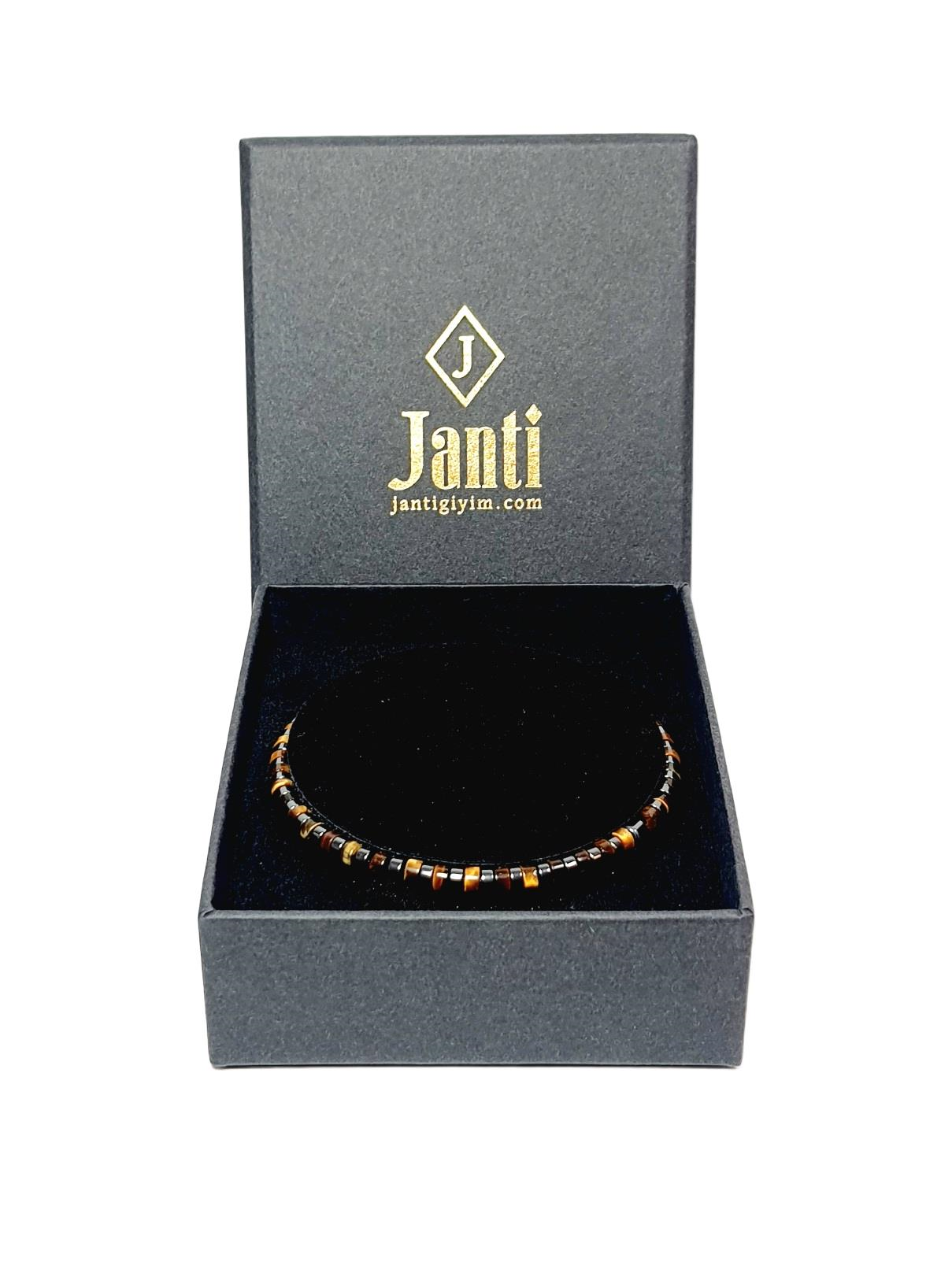 Doğaltaş BileklikJTAW25BLK1583 KAPLANGÖZÜ ve HEMATİT DOĞALTAŞ ESNEK TASARIM KAHVERENGİ GARANTİLİ HEDİYE KUTULU JANTİ DOĞALTAŞ BİLEKLİKJanti
