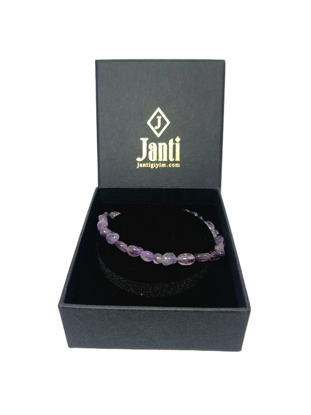 Doğaltaş BileklikJTAW25BLK1587 AMETİST ve HEMATİT DOĞALTAŞ ESNEK TASARIM MOR-LİLA GARANTİLİ HEDİYE KUTULU JANTİ DOĞALTAŞ BİLEKLİKJanti