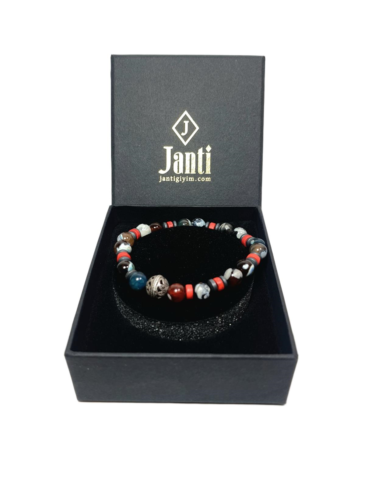 Doğaltaş BileklikJTAW25BLK1628 AKİK ve HEMATİT DOĞALTAŞ LACİVERT KIRMIZI GARANTİLİ HEDİYE KUTULU JANTİ BİLEKLİKJanti