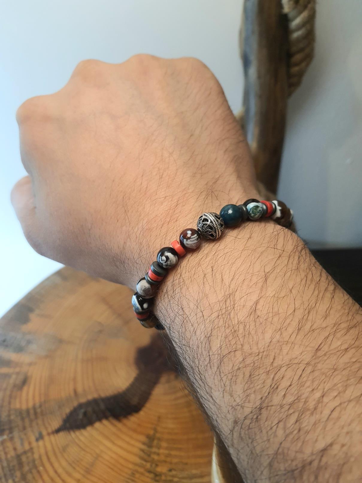 Doğaltaş BileklikJTAW25BLK1628 AKİK ve HEMATİT DOĞALTAŞ LACİVERT KIRMIZI GARANTİLİ HEDİYE KUTULU JANTİ BİLEKLİKJanti