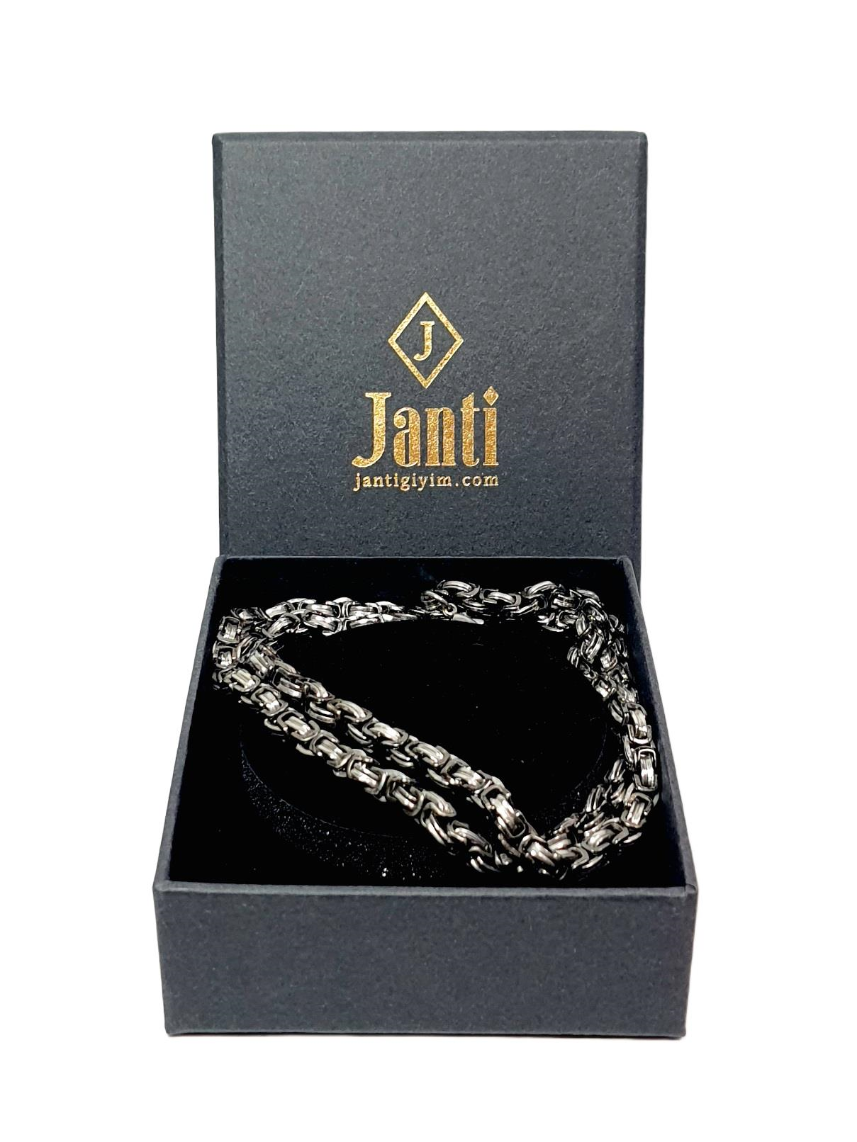 Çelik BileklikJTAW25KLY1592 KRAL TASARIM DESEN MODEL ANTRASİT GRİ ZİNCİR PASLANMAZ ÇELİK GARANTİLİ HEDİYE KUTULU JANTİ ÇELİK KOLYEJanti