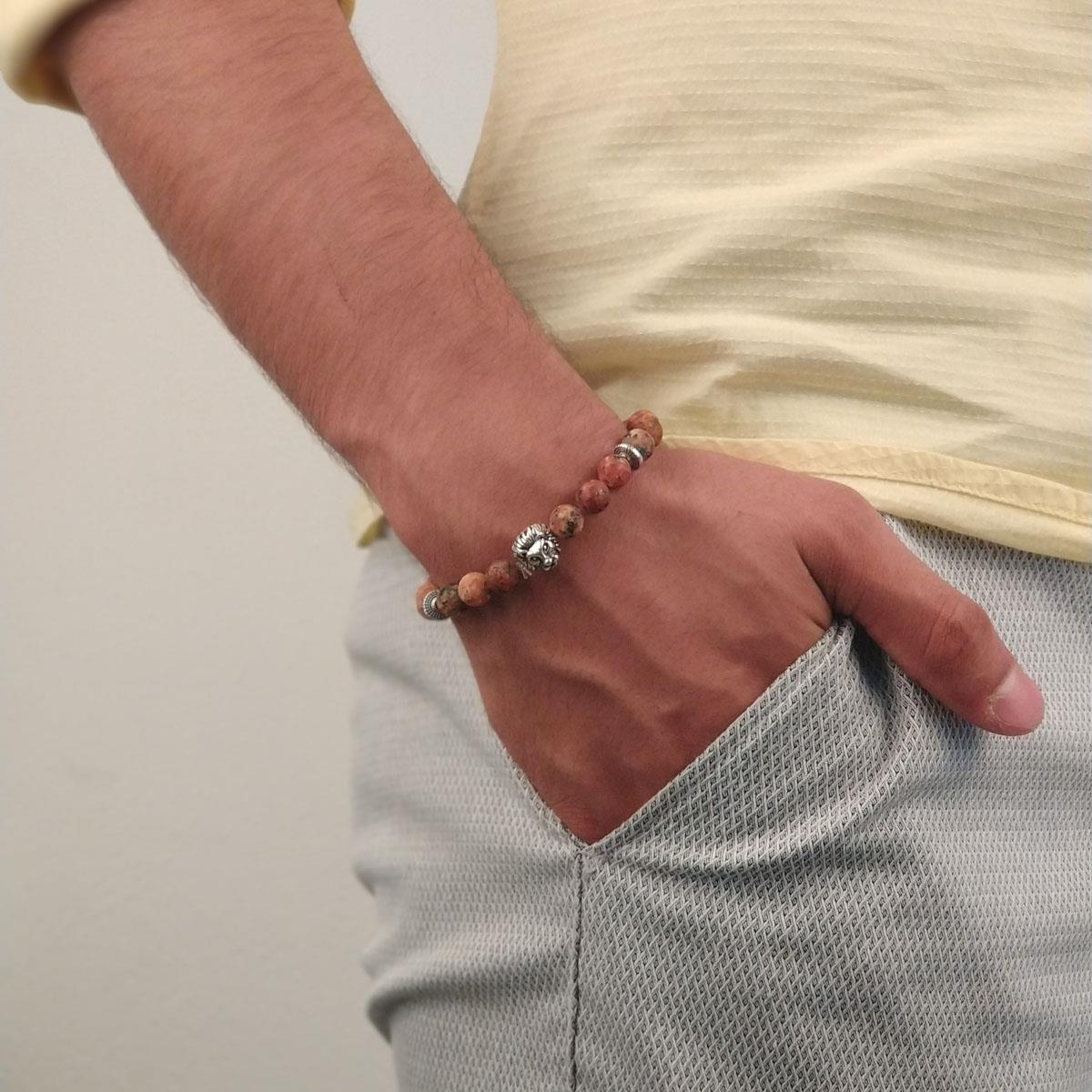 BileklikJTKB19001 JANTİ 2 Lİ KOMBİN DOĞAL TAŞ ve DERİ BİLEKLİK ASLAN FİGÜRJanti