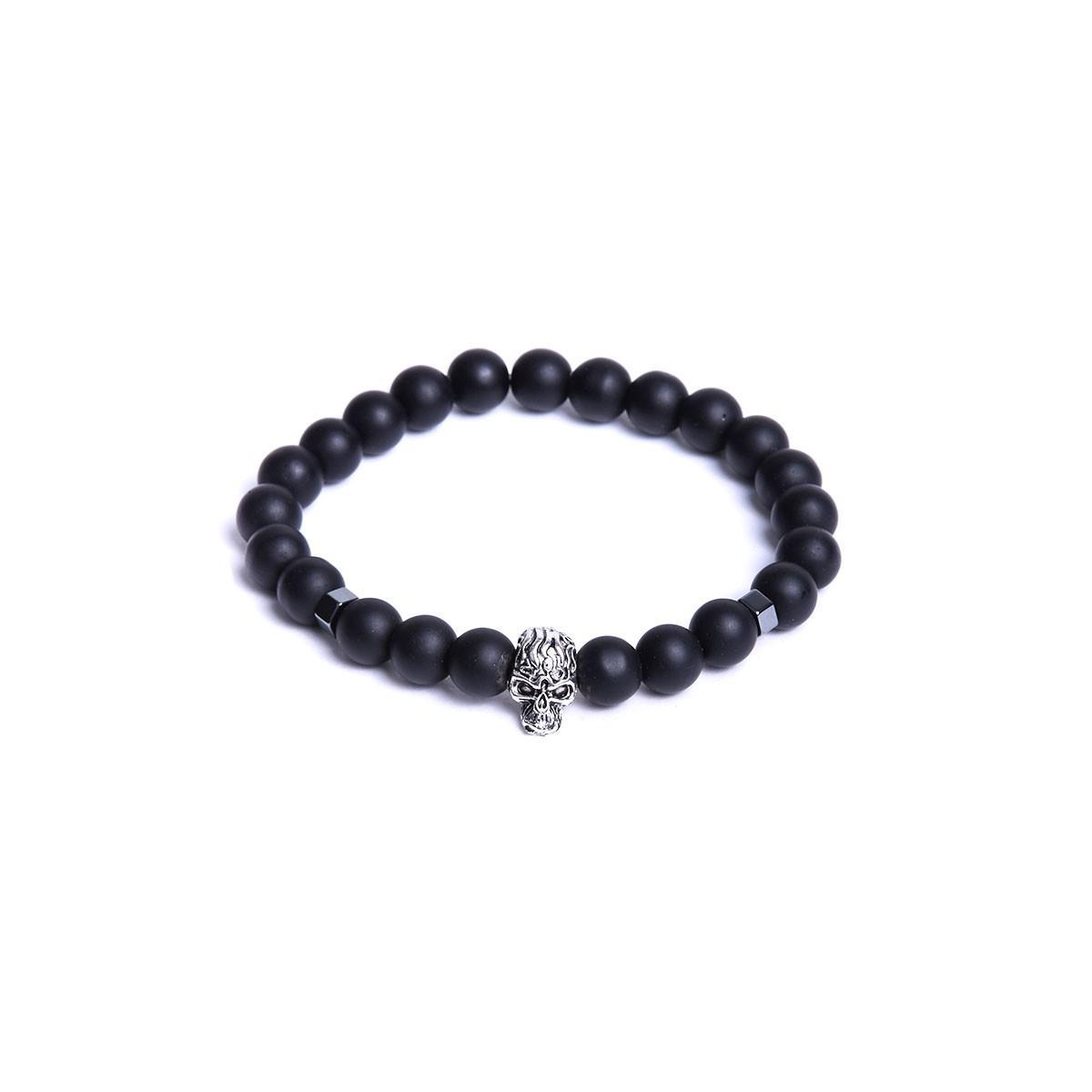 BileklikJTKB19002 JANTİ 2 Lİ KOMBİN DOĞAL TAŞ ve DERİ BİLEKLİK KURU KAFA FİGÜRLÜJanti