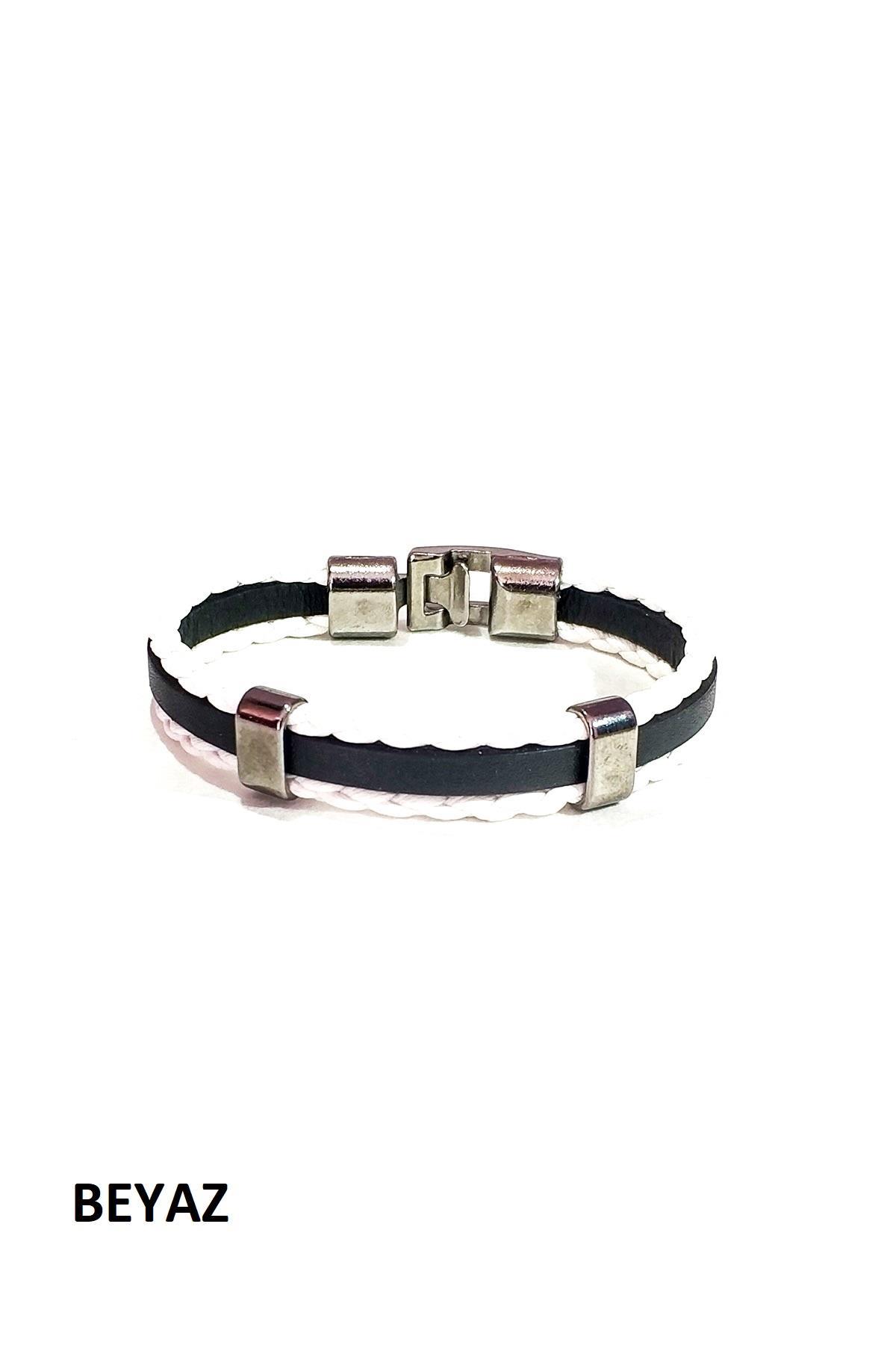 BileklikJTKB19012 DOĞAL TAŞ ve DERİ KOMBİN BİLEKLİKJanti