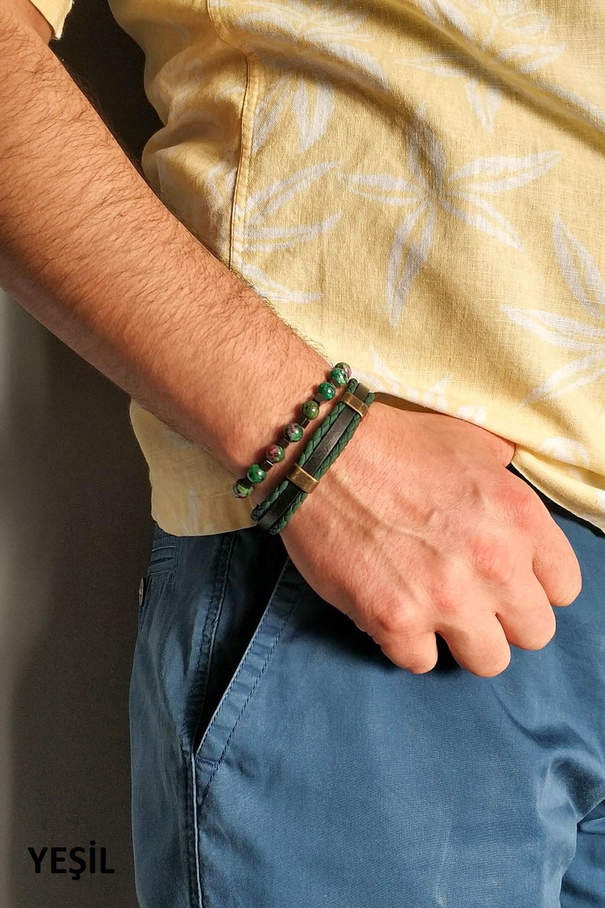 BileklikJTKB19012 DOĞAL TAŞ ve DERİ KOMBİN BİLEKLİKJanti