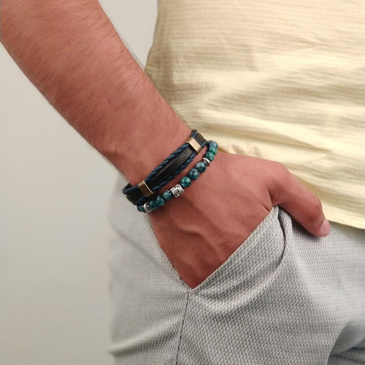 BileklikJTKB19013 JANTİ 2 Lİ KOMBİN DOĞAL TAŞ ve DERİ BİLEKLİKJanti