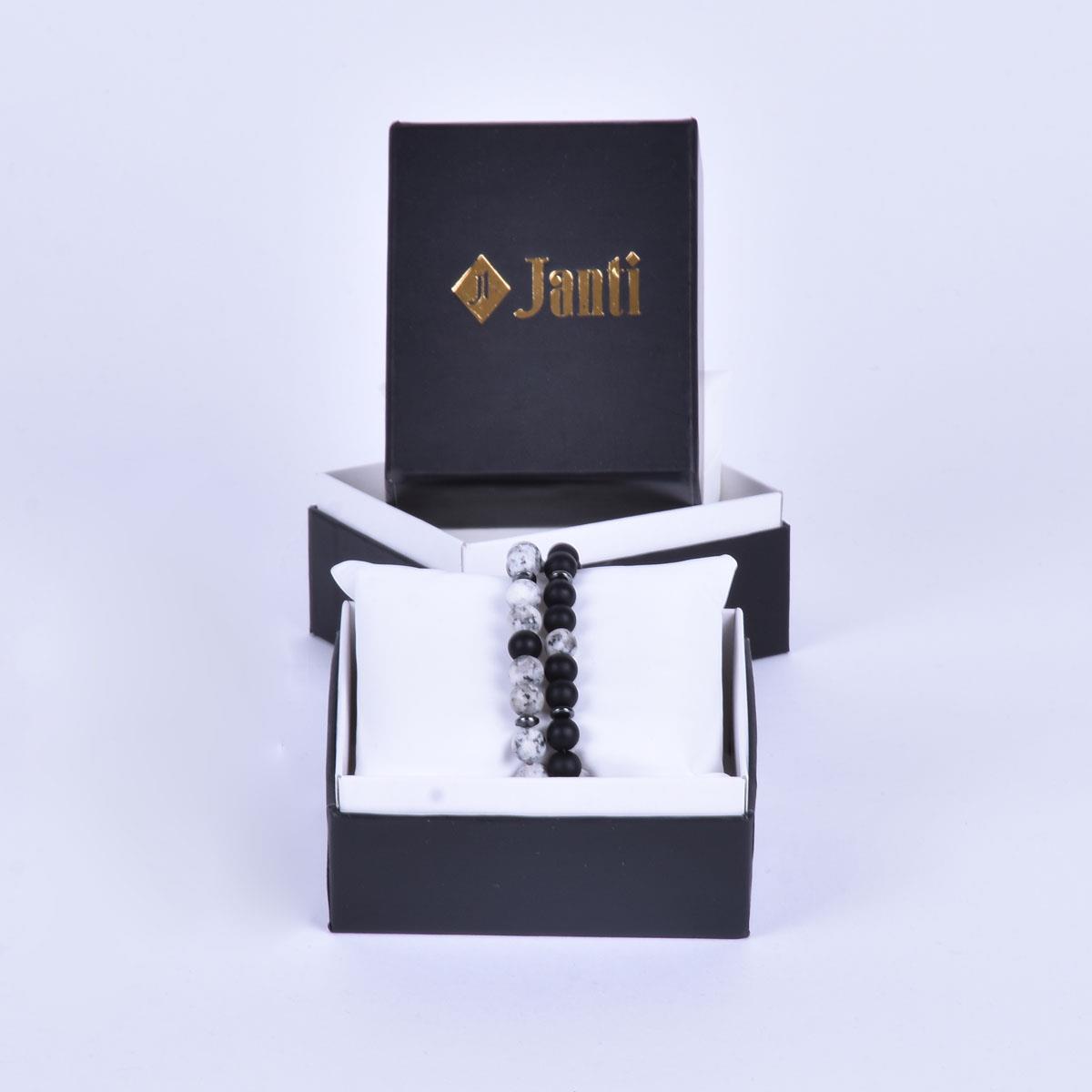 BileklikJTKB19049 JANTİ ONYX CEYT HEMATİT DOĞALTAŞ Ying Yang KOMBİN BİLEKLİK KUTULUJanti