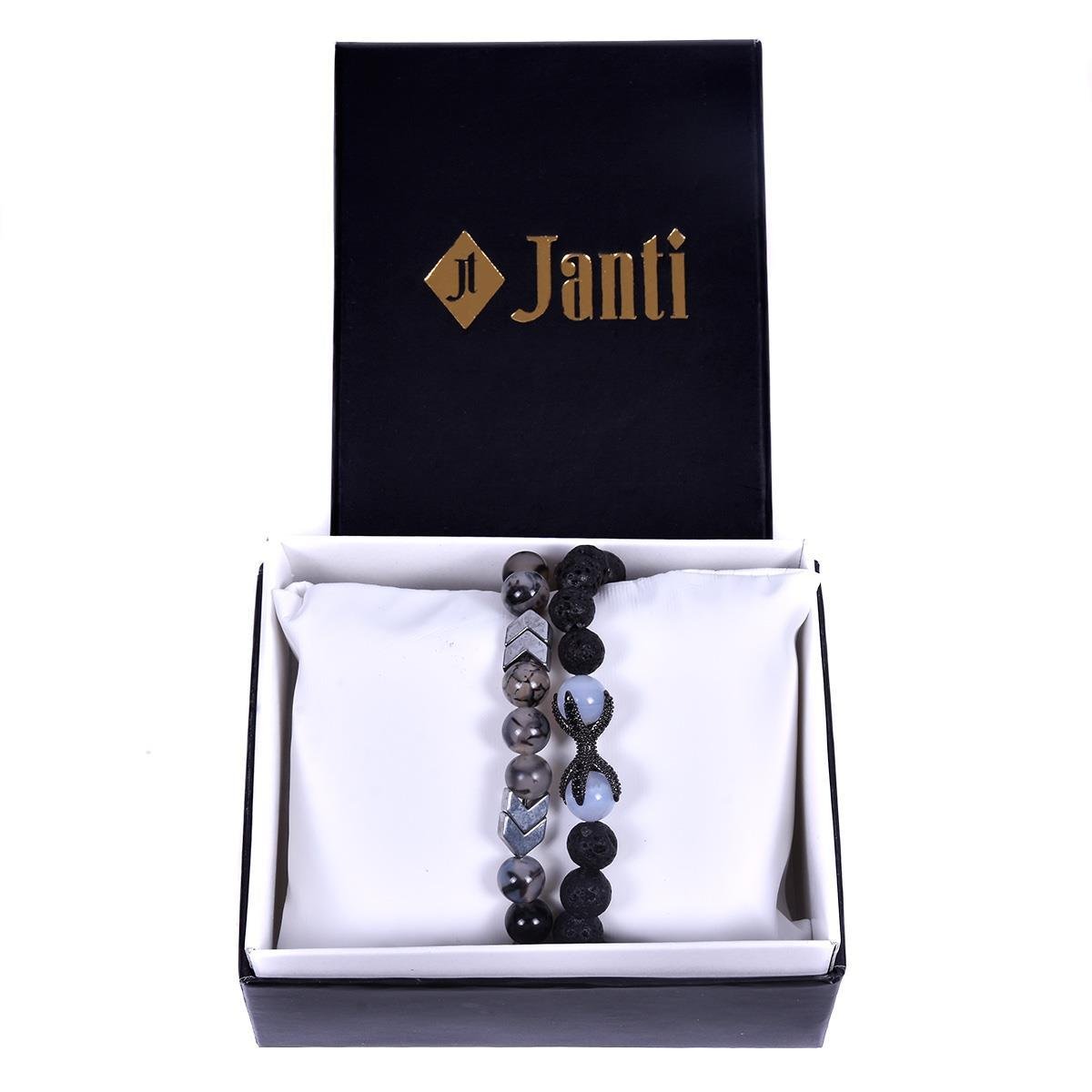 BileklikJTKB19093 JANTİ AQUAMARİN AKİK LAV HEMATİT DOĞAL TAŞLI ZİRKON KAPLI ÇELİK PENÇELİ KOMBİN BİLEKLİKJanti