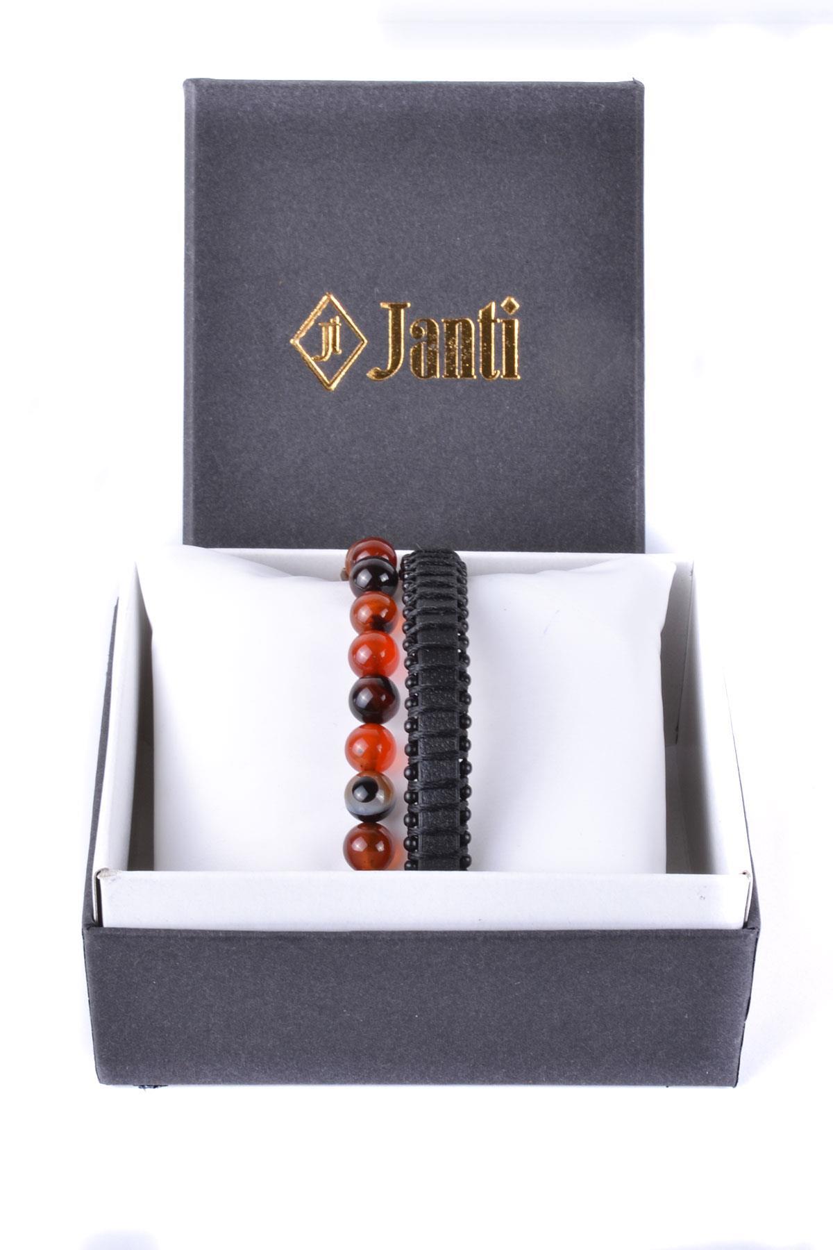 BileklikJTKB20009 JANTİ DOĞAL TAŞ ve DERİ KOMBİN BİLEKLİKJanti