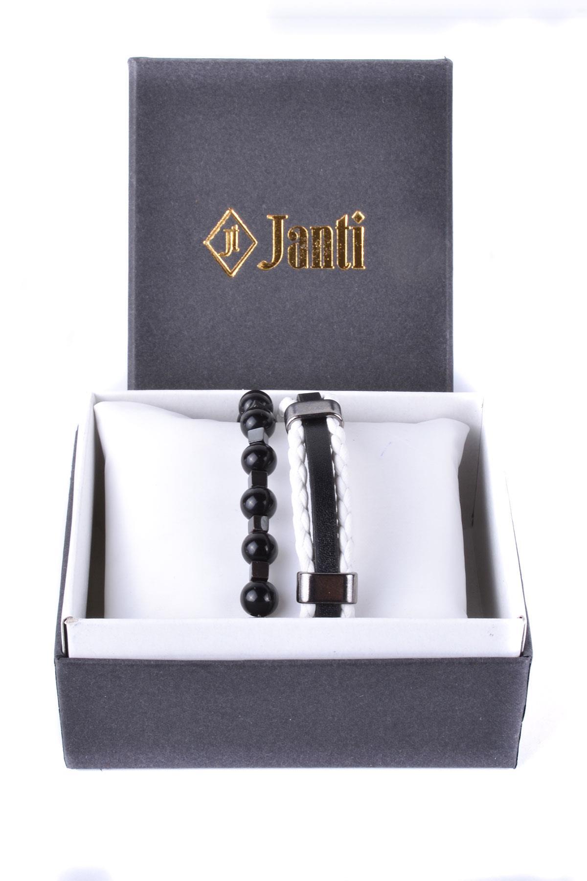 BileklikJTKB20010 JANTİ DOĞAL TAŞ ve DERİ KOMBİN BİLEKLİKJanti