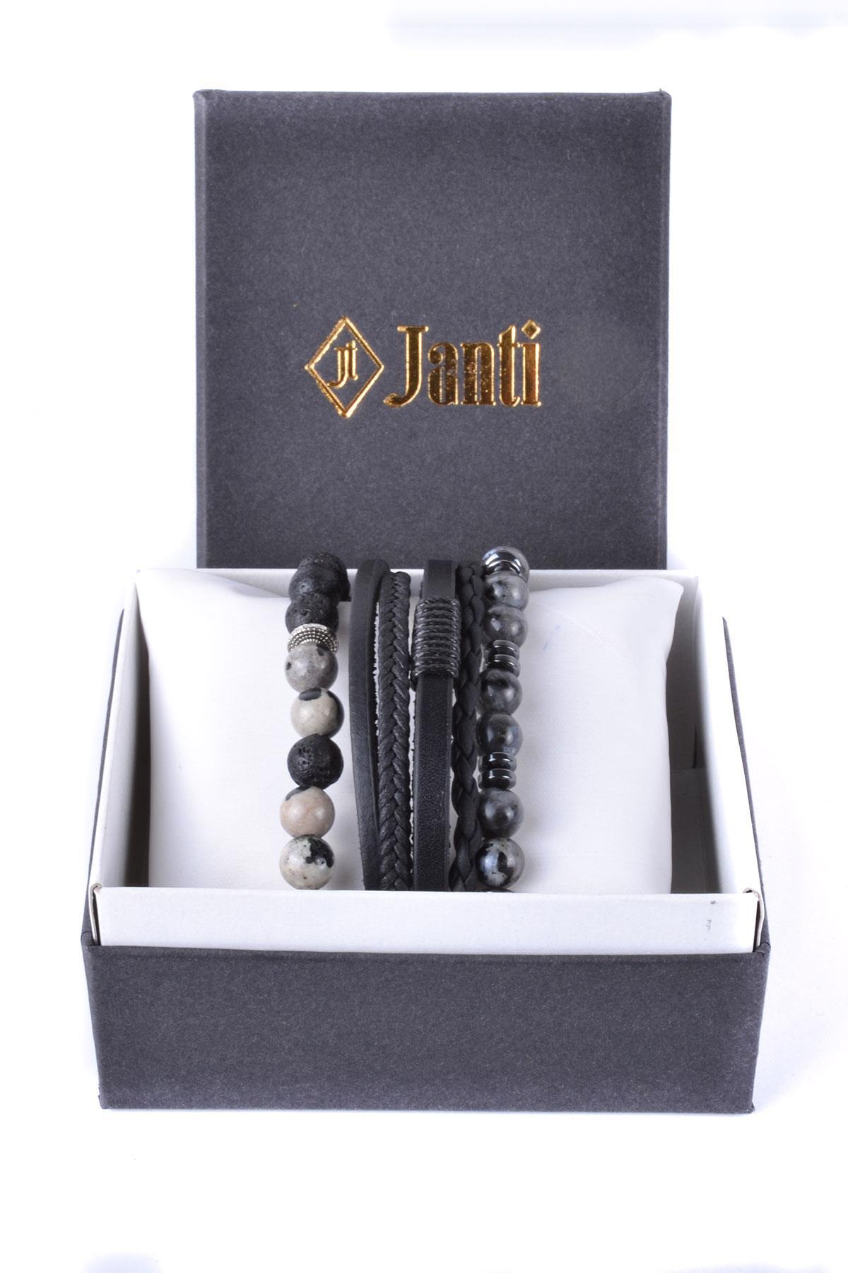 BileklikJTKB20013 JANTİ DOĞAL TAŞ ve DERİ KOMBİN BİLEKLİKJanti