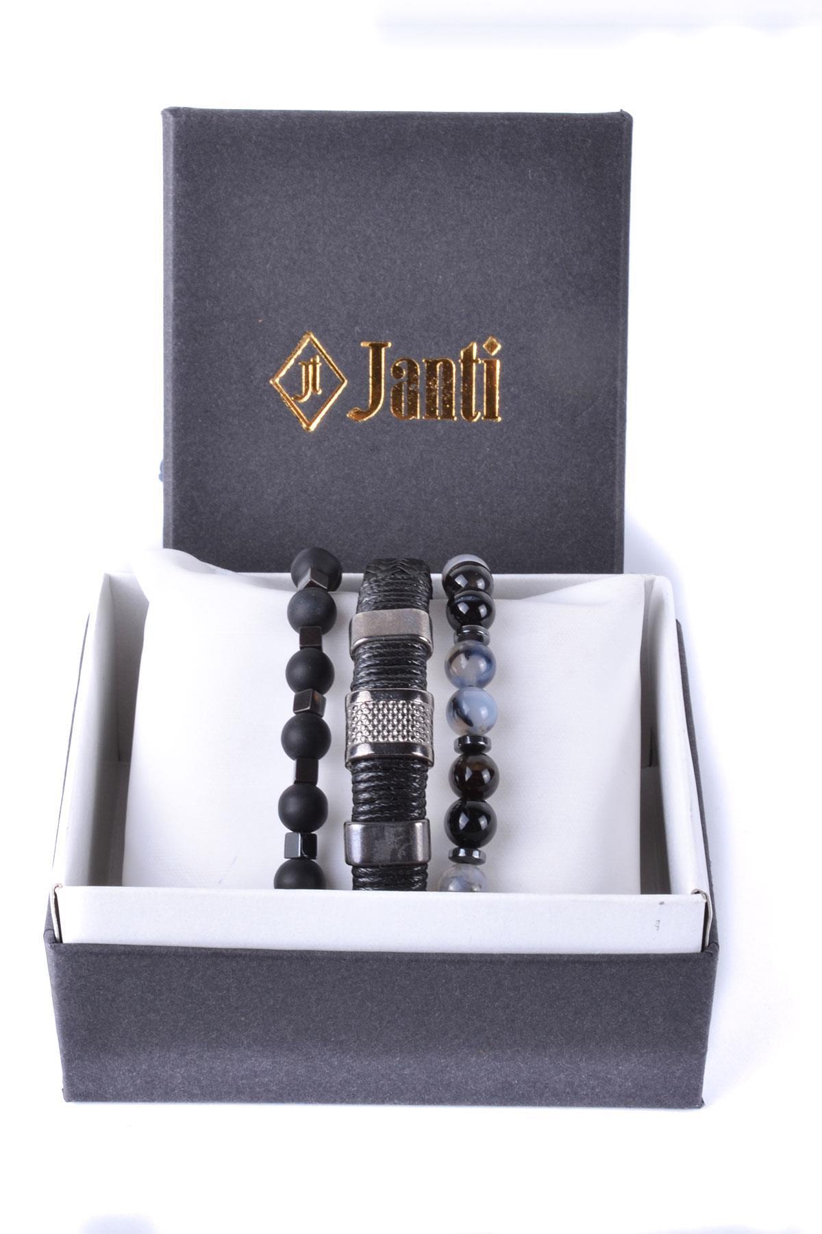 BileklikJTKB20023 JANTİ DOĞAL TAŞ ve DERİ KOMBİN BİLEKLİKJanti