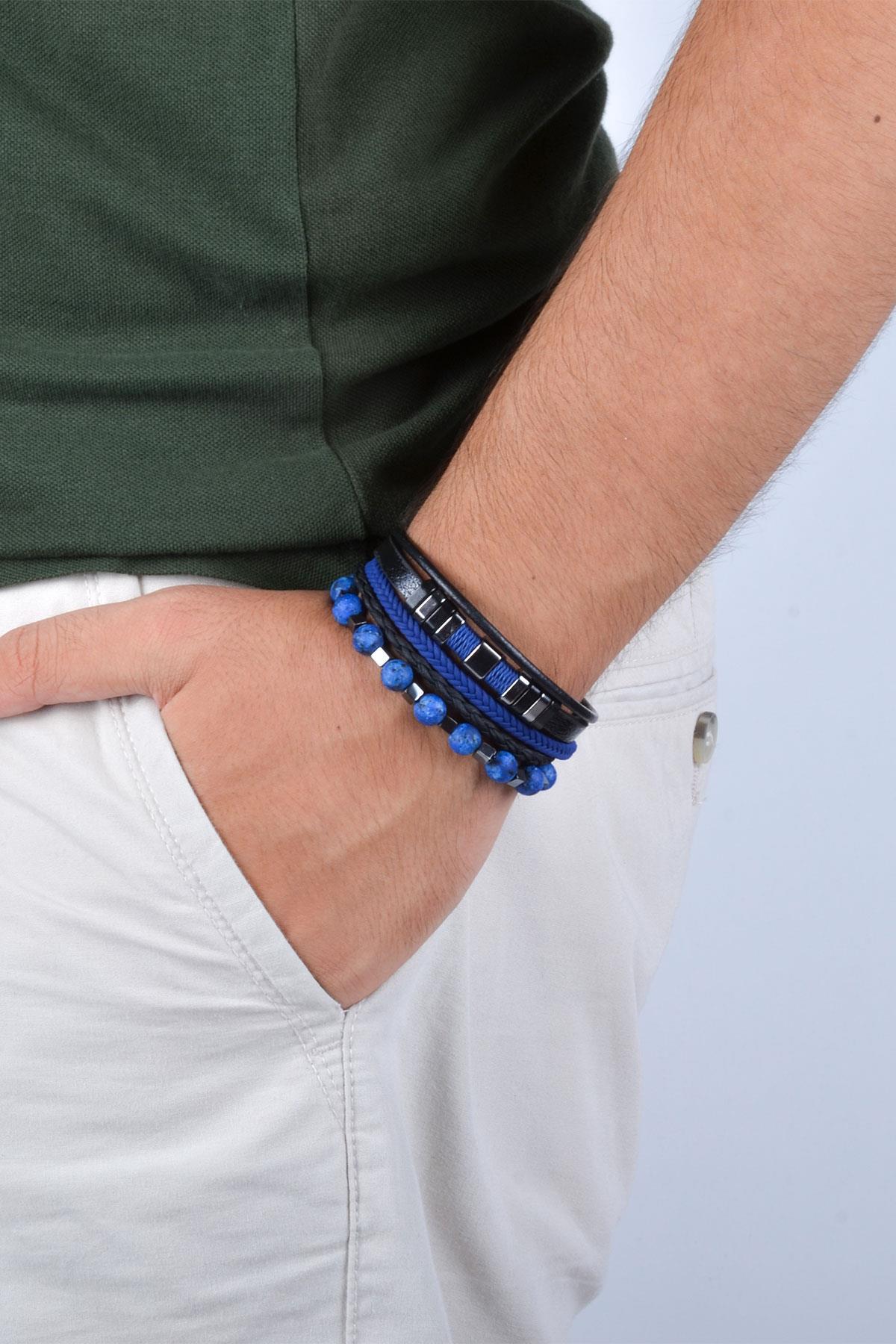 BileklikJTKB20043 JANTİ DOĞAL TAŞ ve DERİ KOMBİN BİLEKLİKJanti