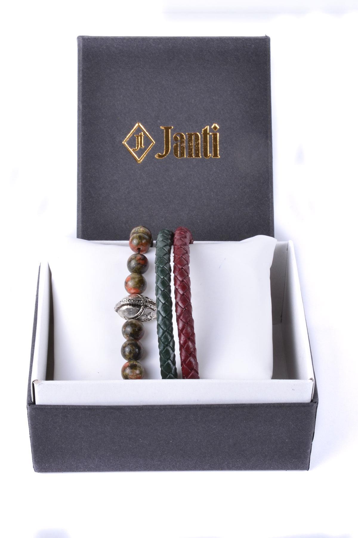 BileklikJTKB20056 DOĞAL TAŞ ve DERİ KOMBİN BİLEKLİKJanti