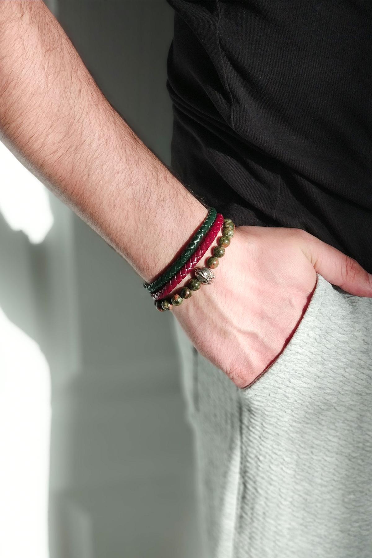 BileklikJTKB20056 DOĞAL TAŞ ve DERİ KOMBİN BİLEKLİKJanti