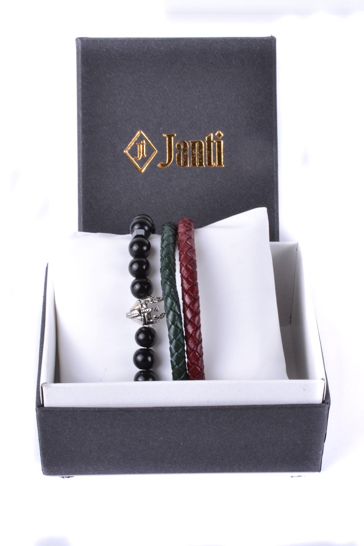 BileklikJTKB20058 DOĞAL TAŞ ve DERİ KOMBİN BİLEKLİKJanti