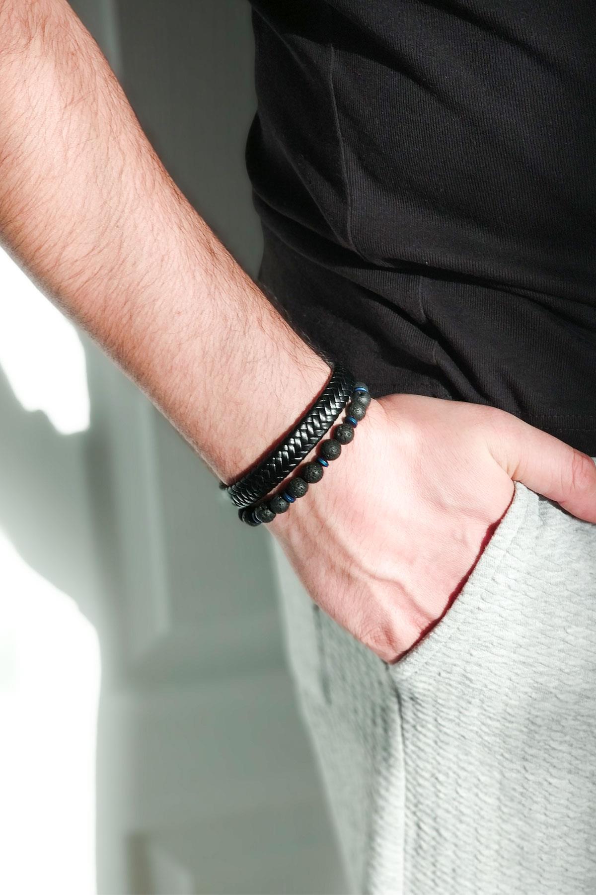 BileklikJTKB20061 DOĞAL TAŞ ve DERİ KOMBİN BİLEKLİKJanti