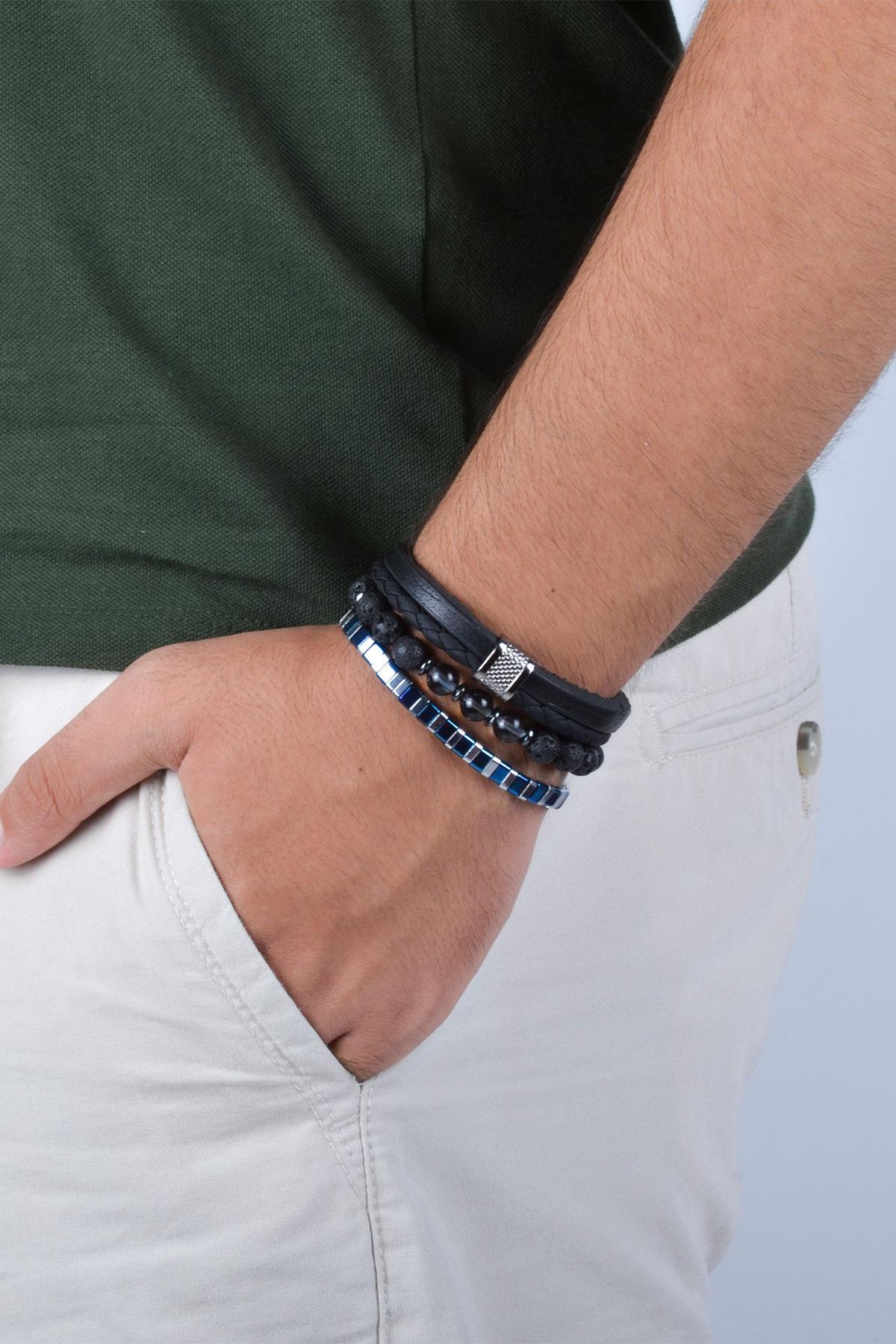 BileklikJTKB20064 DOĞAL TAŞ ve DERİ KOMBİN BİLEKLİKJanti