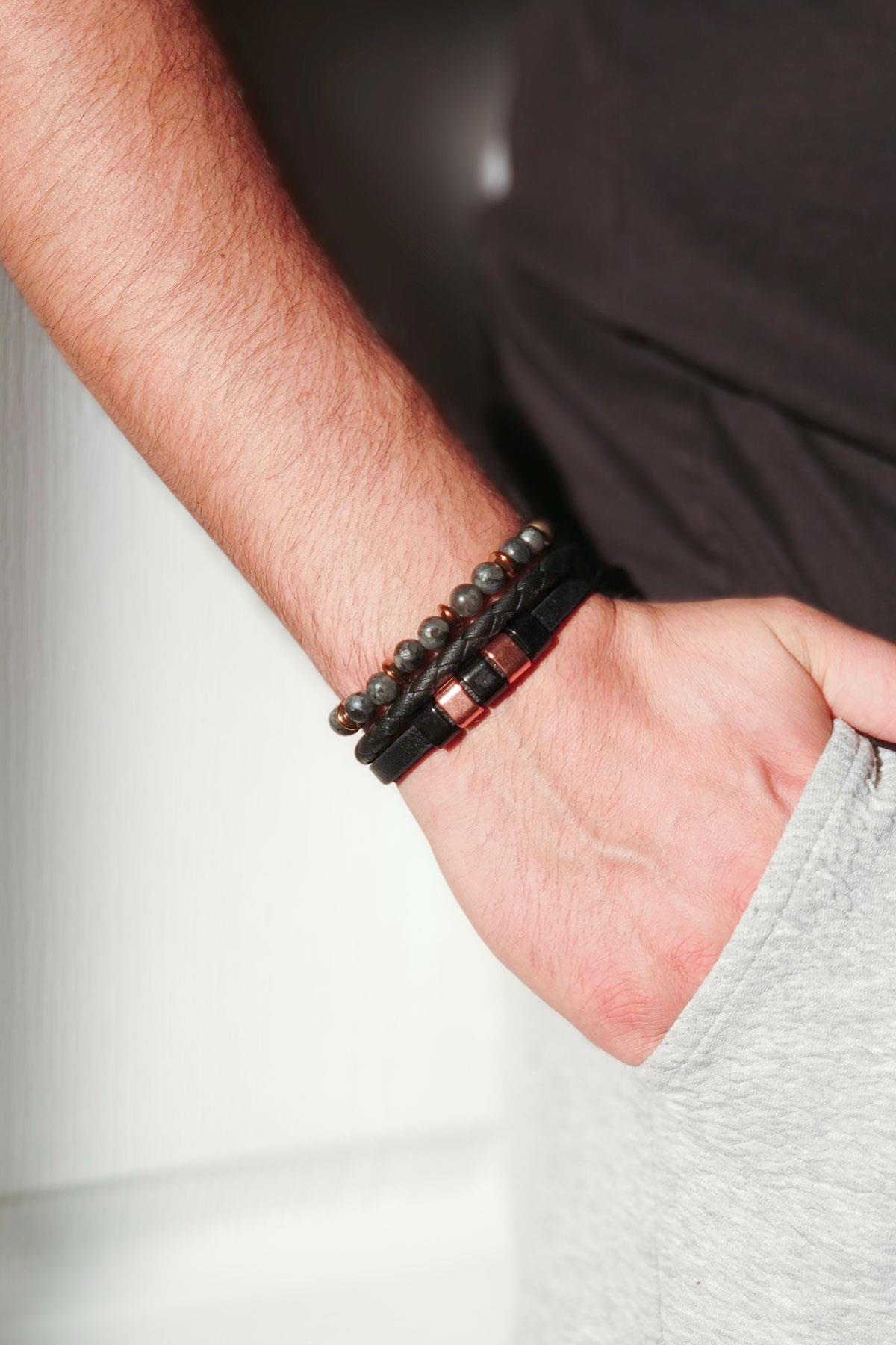 BileklikJTKB20066 DOĞAL TAŞ ve DERİ KOMBİN BİLEKLİKJanti