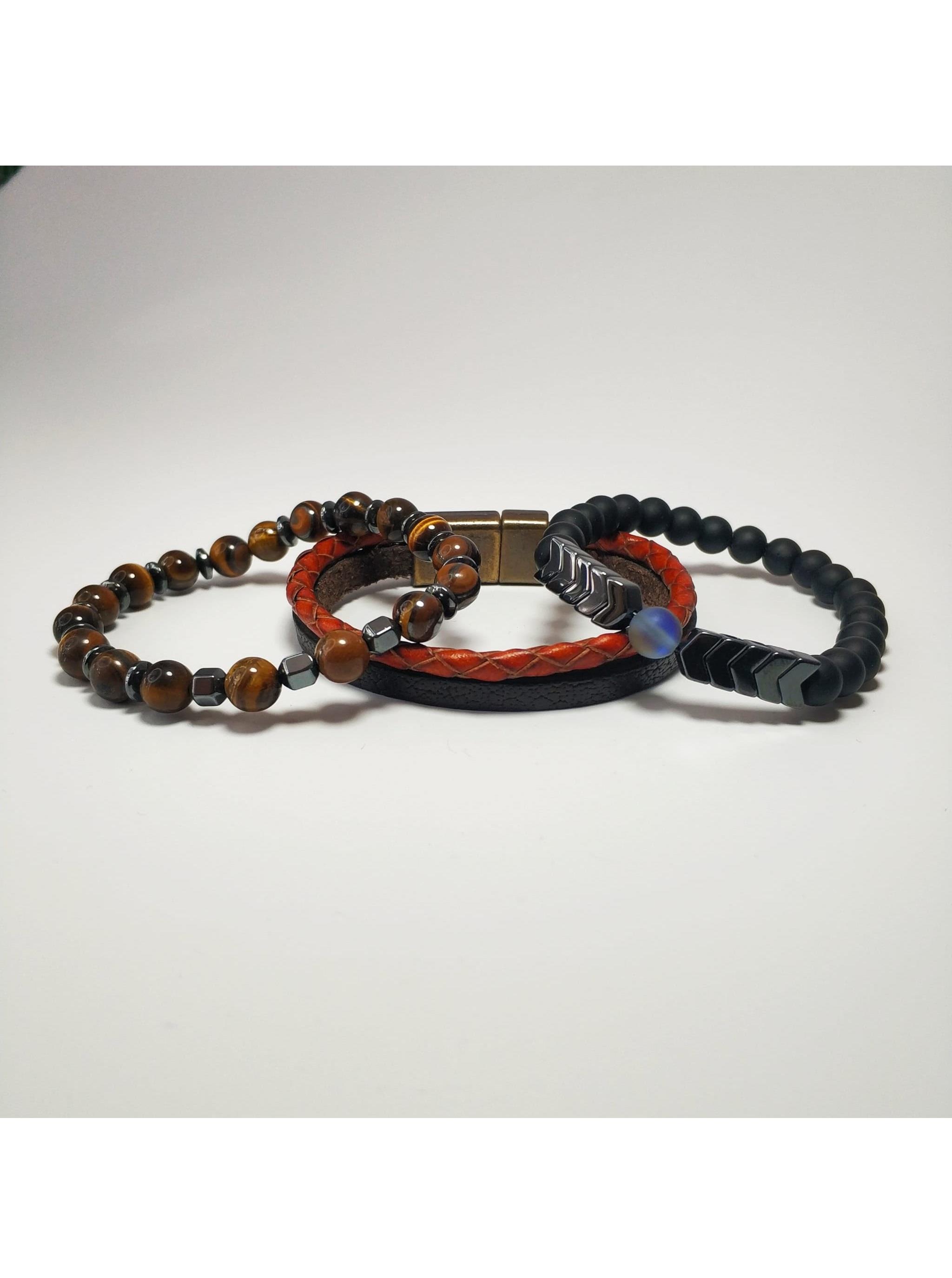 BileklikJTKB22004 Janti 3'lü Kombin Bileklik Hakiki Deri Orijinal Doğaltaş  Yastık KutuluJanti