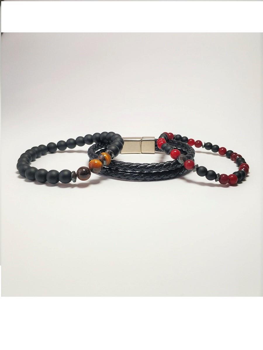 BileklikJTKB22005 Janti 3'lü Kombin Bileklik Hakiki Deri Orijinal Doğaltaş  Yastık KutuluJanti