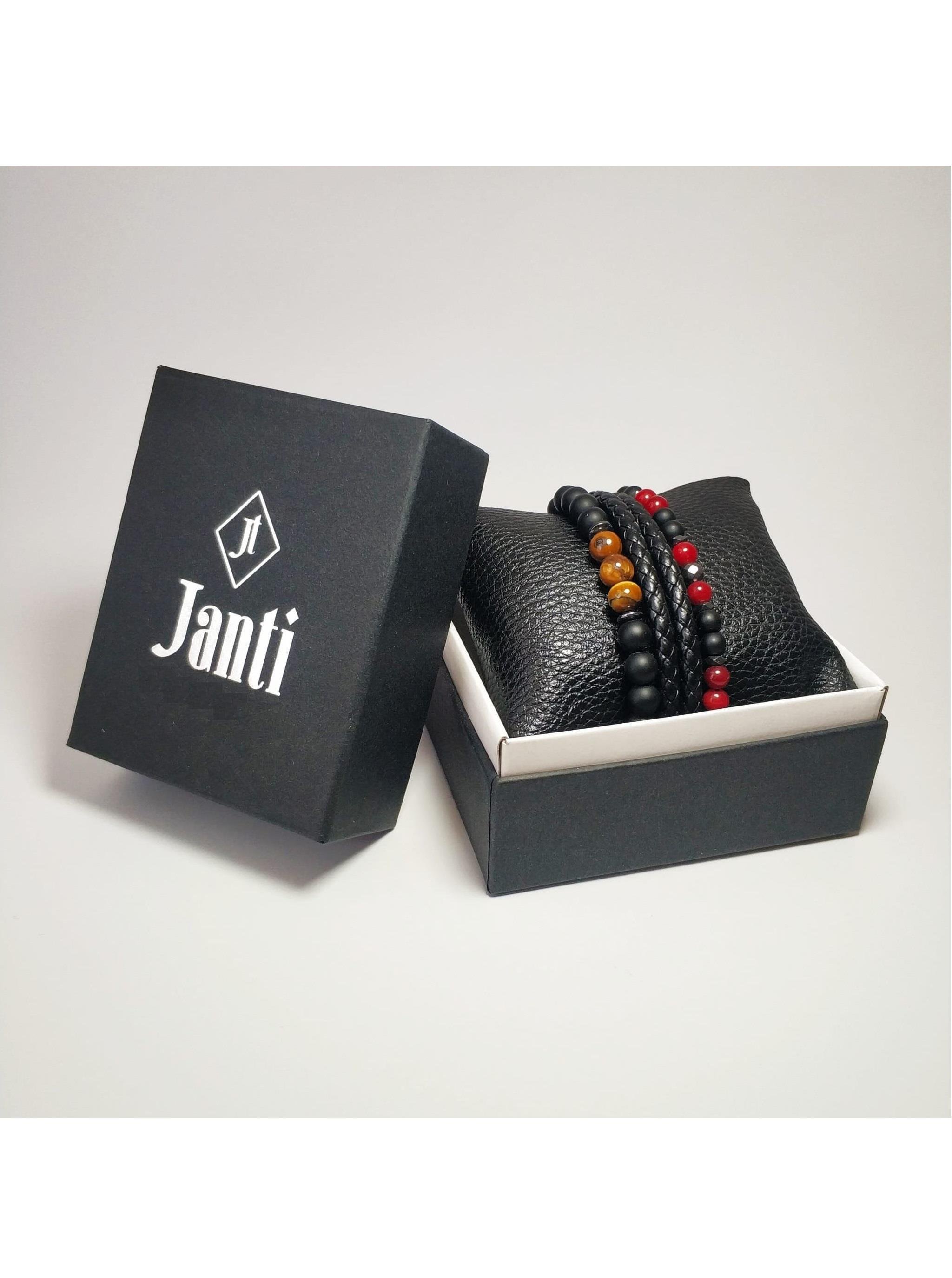 BileklikJTKB22005 Janti 3'lü Kombin Bileklik Hakiki Deri Orijinal Doğaltaş  Yastık KutuluJanti