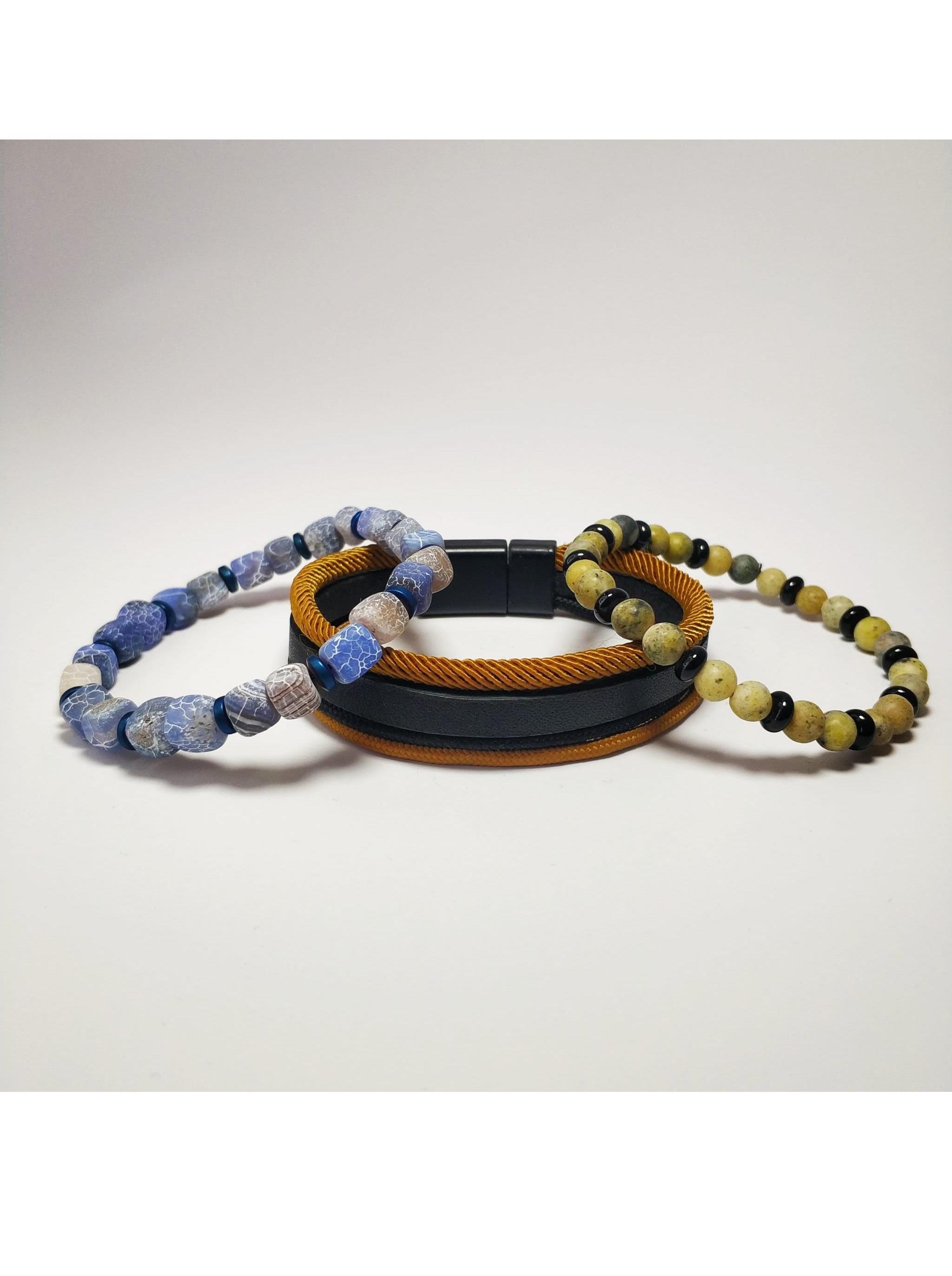 BileklikJTKB22007 Janti 3'lü Kombin Bileklik Hakiki Deri Orijinal Doğaltaş Garantili KutuluJanti