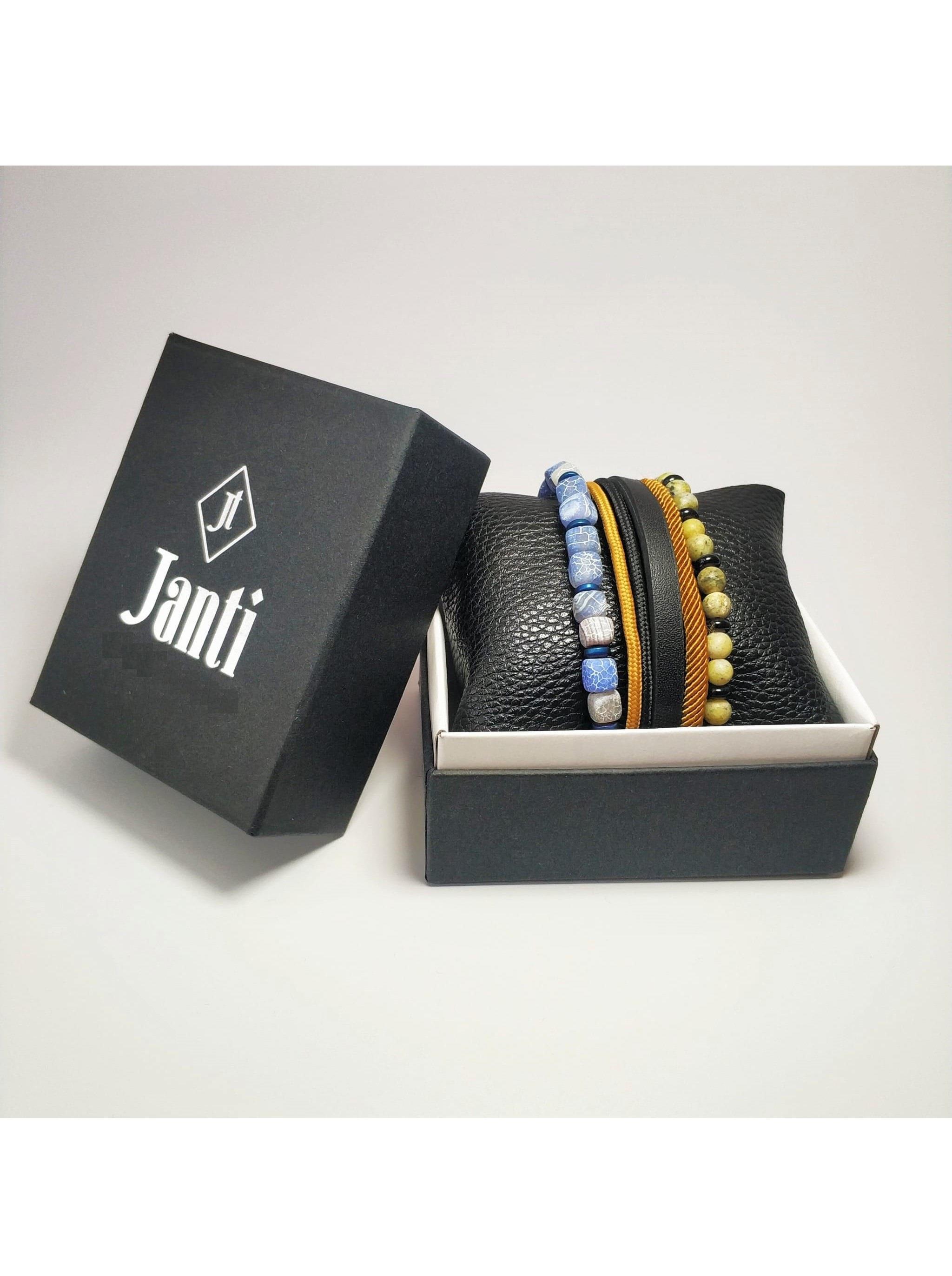 BileklikJTKB22007 Janti 3'lü Kombin Bileklik Hakiki Deri Orijinal Doğaltaş Garantili KutuluJanti