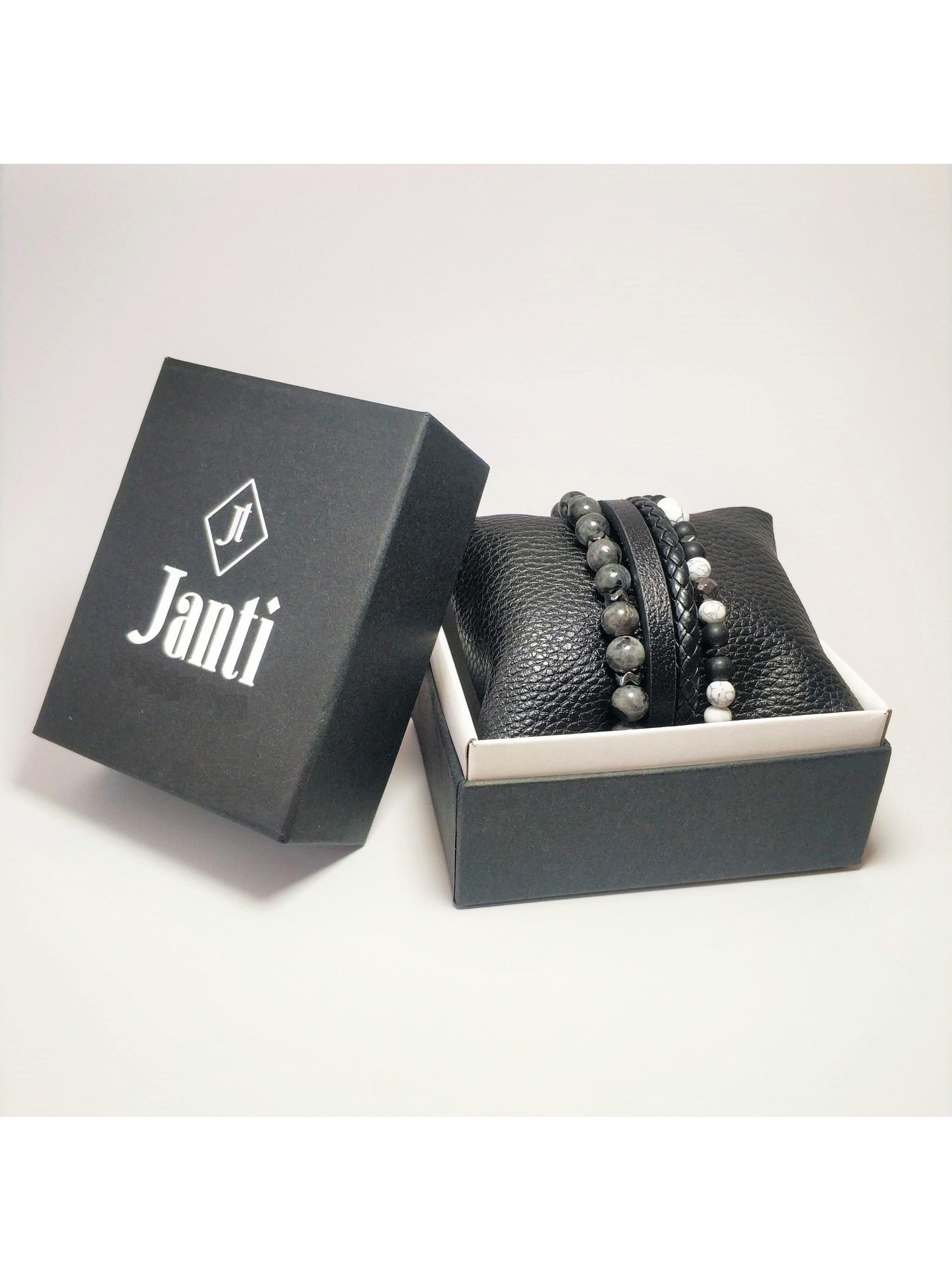 BileklikJTKB22008 Janti 3'lü Kombin Bileklik Hakiki Deri Orijinal Doğaltaş Garantili KutuluJanti