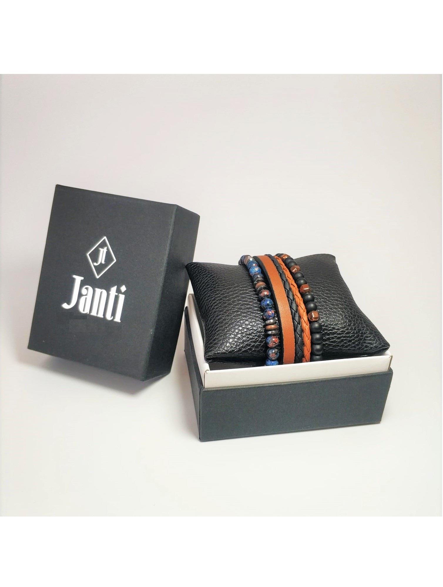 BileklikJTKB22010 Janti 3'lü Kombin Bileklik Hakiki Deri Orijinal Doğaltaş Garantili KutuluJanti