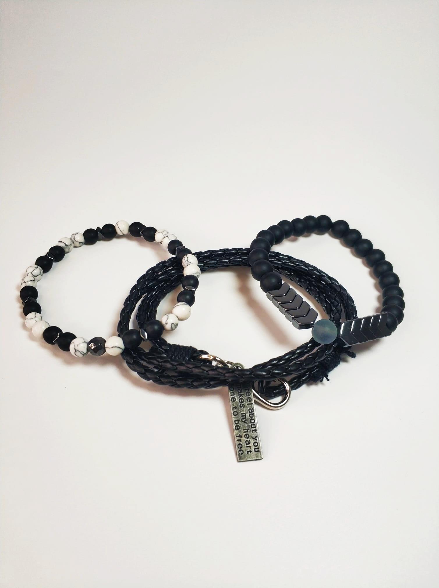 BileklikJTKB22015 Janti 3'lü Kombin Bileklik Deri Orijinal Lav, Hematit, Havlit, Kuvars Doğaltaş Garantili KutuluJanti