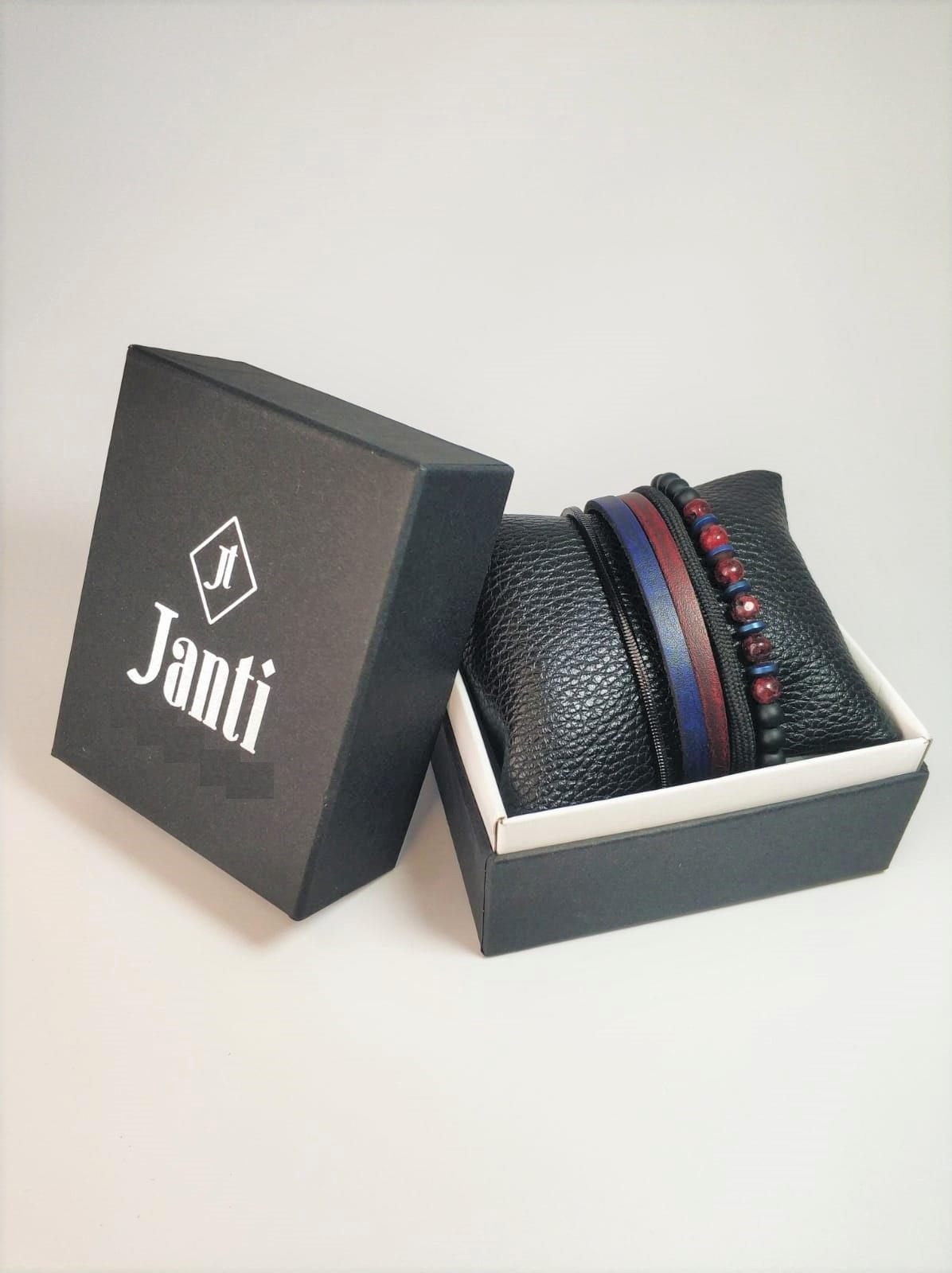 BileklikJTKB22017 Janti 3'lü Kombin Bileklik Paslanmaz Çelik Hakiki Deri Orijinal Hematit Ceyt Onyx Doğaltaş Garantili KutuluJanti