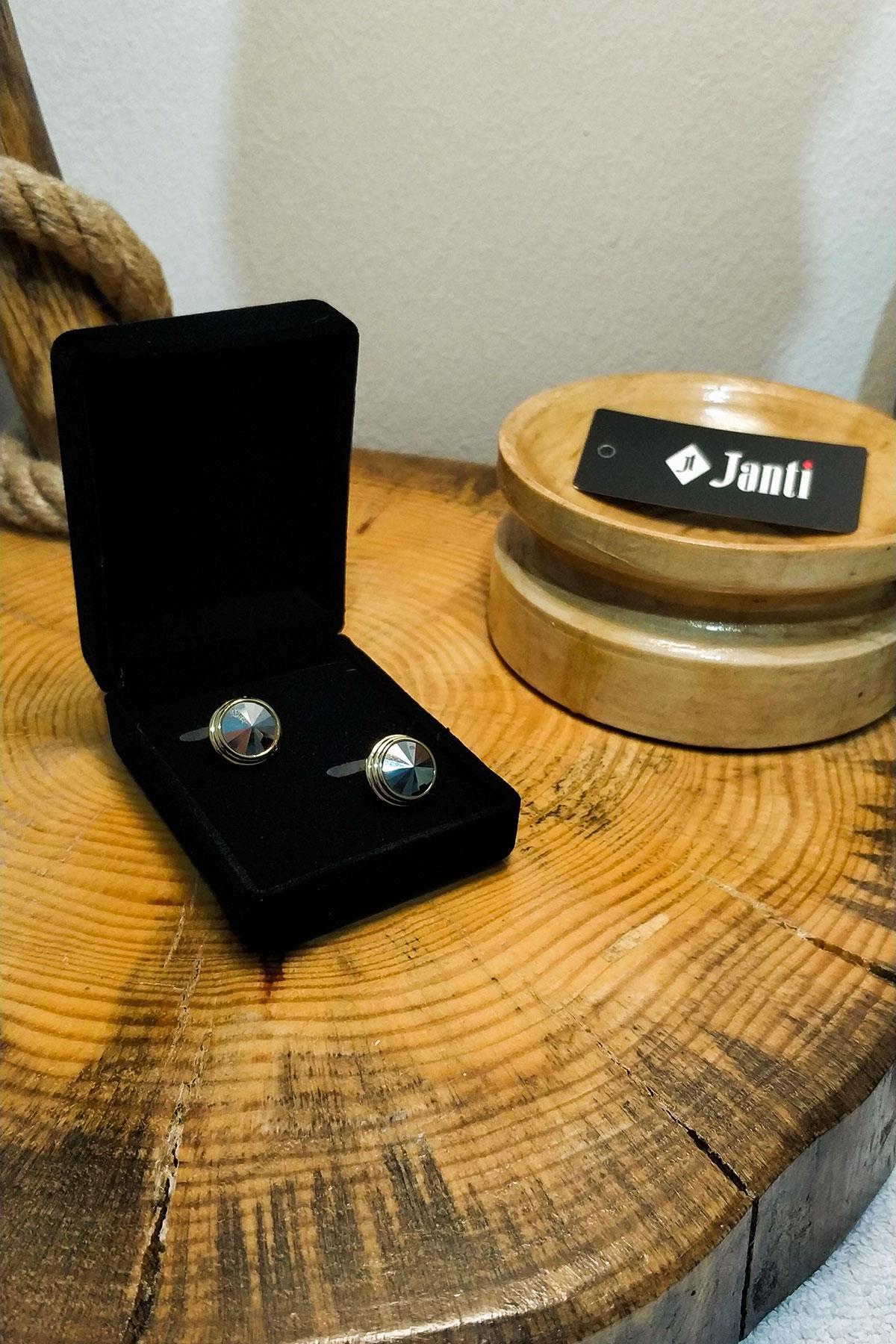 Kol DüğmesiJTKD2105 JANTİ KOL DÜĞMESİ KUTULU KRİSTAL TAŞLI YUVARLAKJanti