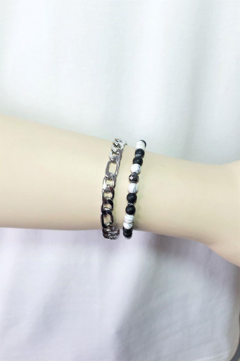 Çelik KolyeJTSS22KBK1001 ÇELİK KOLYE ve BİLEKLİK KOMBİNİ HAVLİT, HEMATİT ve ONYX DOĞALTAŞ ESNEK BİLEKLİK PASLANMAZ RENK ATMAZ GARANTİLİJanti